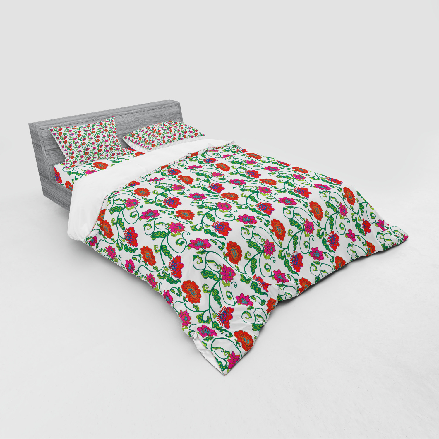 Ambesonne Leaves Bedding Set Duvet Cover Sham Fitted Sheet in 3 Sizes - Picture 208 of 244