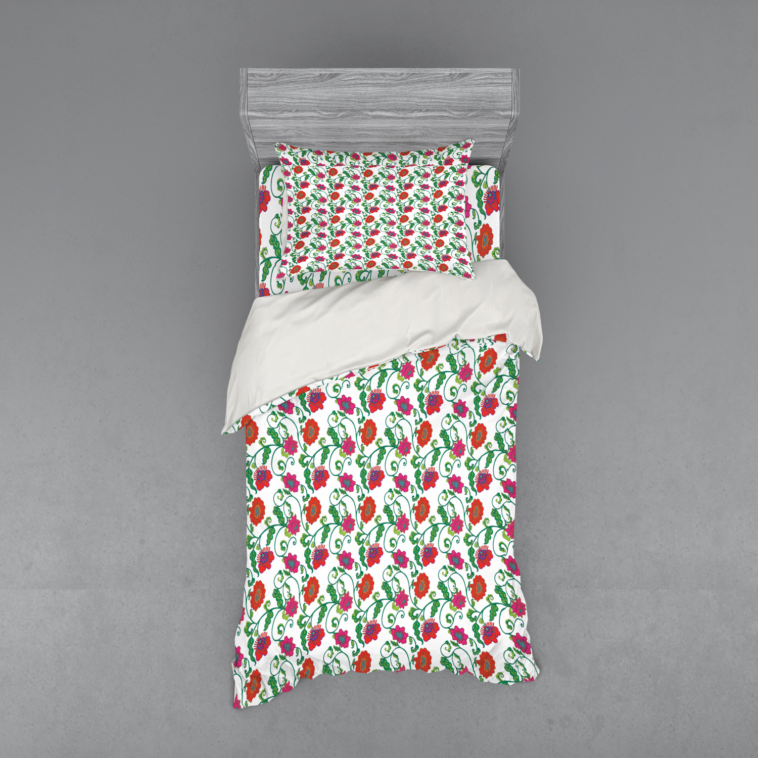 Ambesonne Leaves Bedding Set Duvet Cover Sham Fitted Sheet in 3 Sizes - Picture 205 of 244