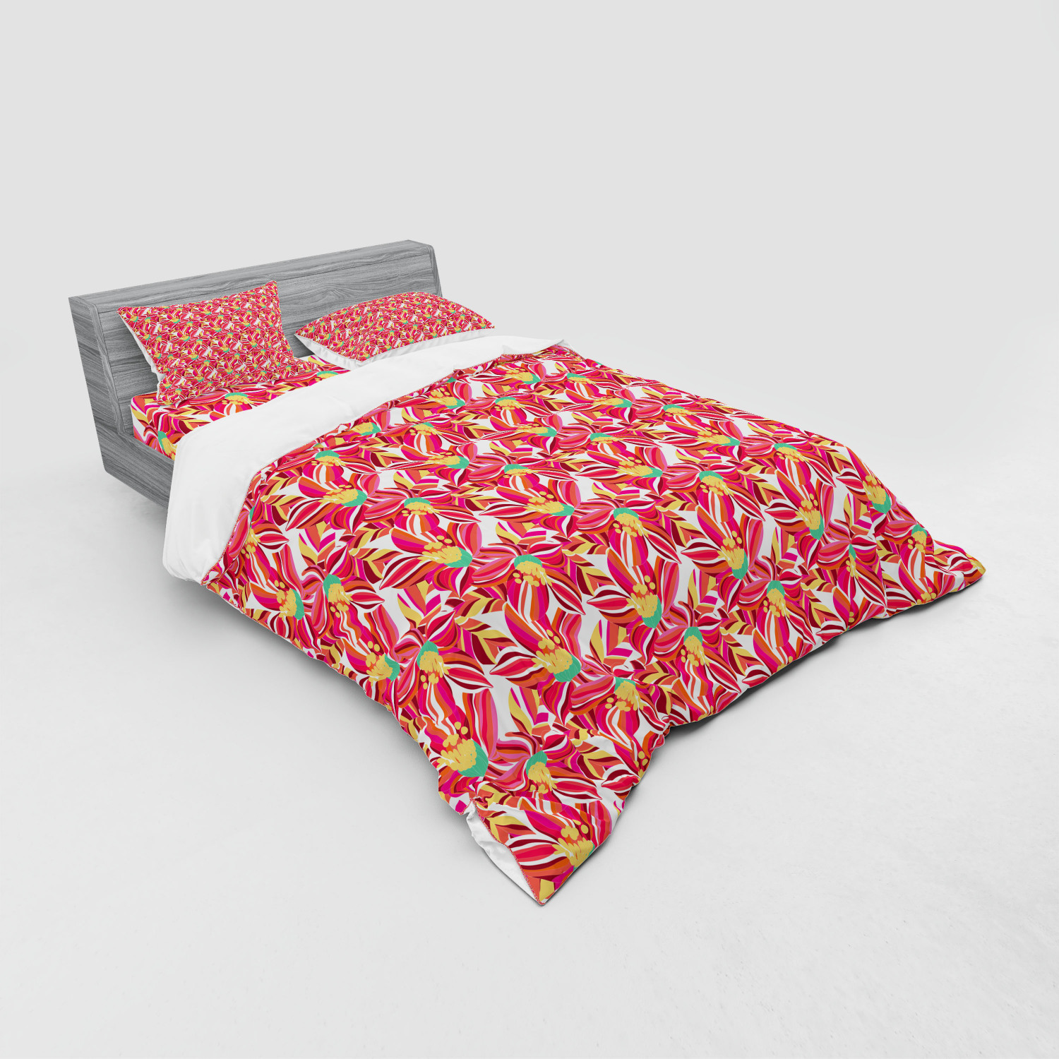 Ambesonne Leaves Bedding Set Duvet Cover Sham Fitted Sheet in 3 Sizes - Picture 32 of 244