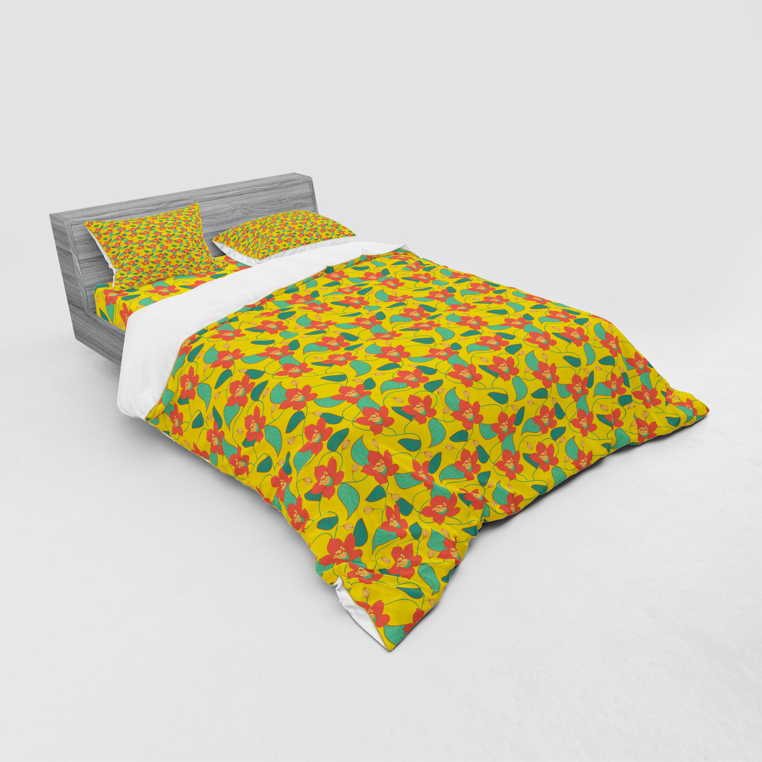 Ambesonne Leaves Bedding Set Duvet Cover Sham Fitted Sheet in 3 Sizes - Picture 200 of 244