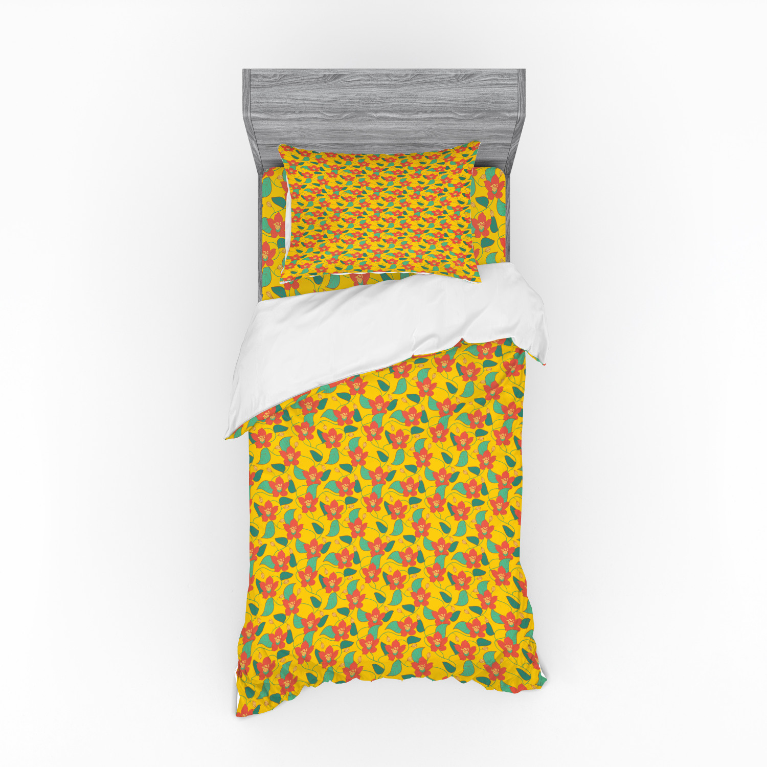 Ambesonne Leaves Bedding Set Duvet Cover Sham Fitted Sheet in 3 Sizes - Picture 197 of 244