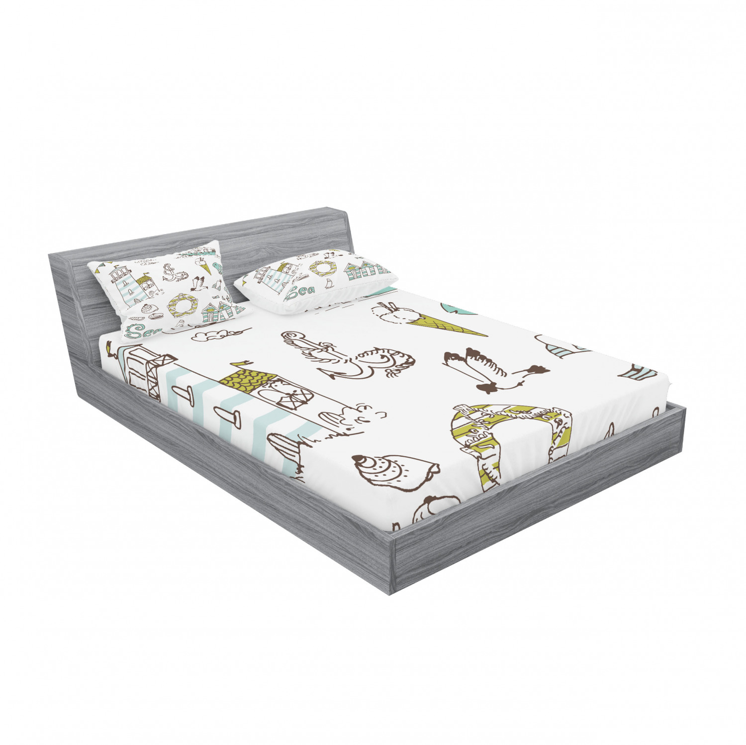 Ambesonne Kids Fitted Sheet Pillow Sham Set Bedding Decor in 4 Sizes - Picture 152 of 244