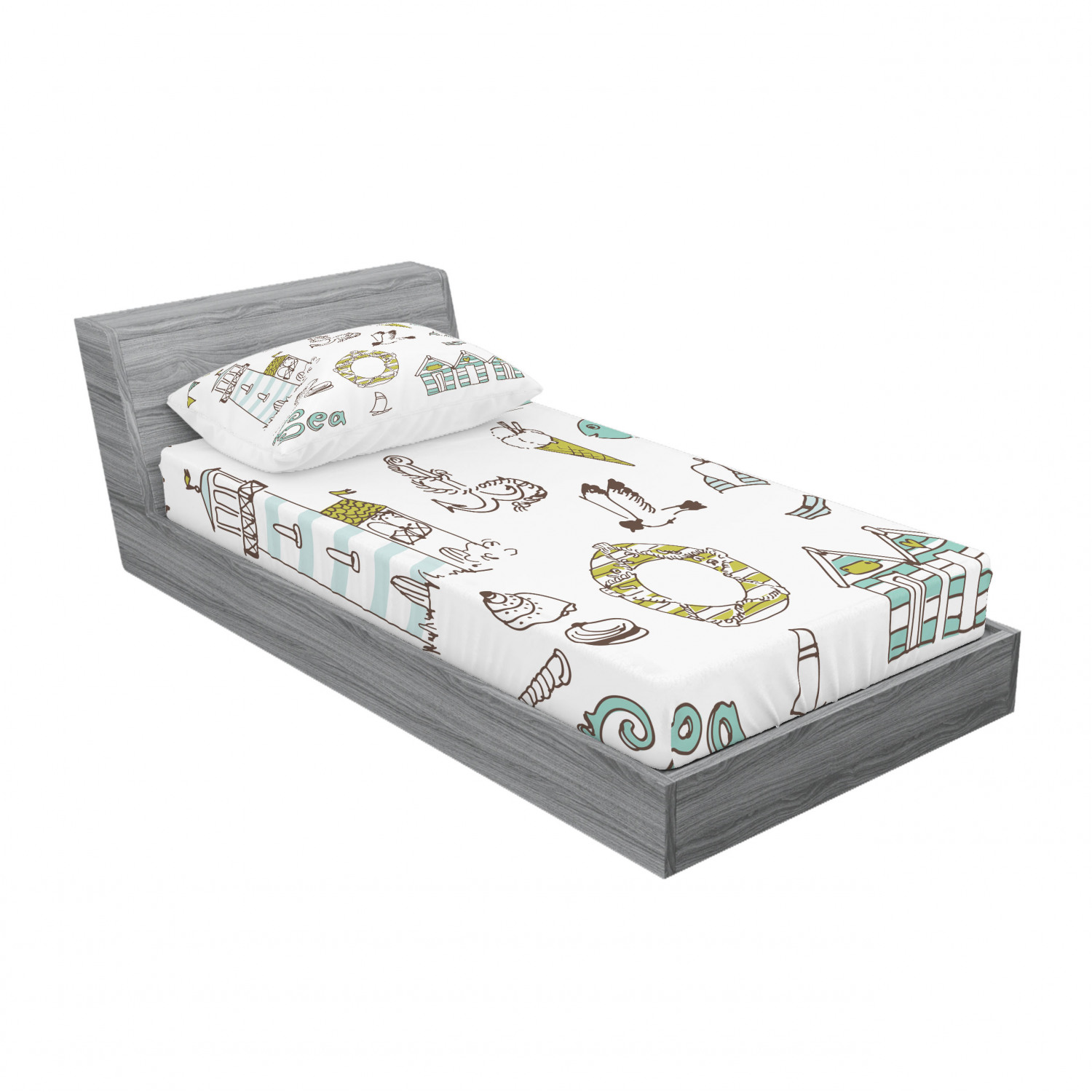 Ambesonne Kids Fitted Sheet Pillow Sham Set Bedding Decor in 4 Sizes - Picture 150 of 244