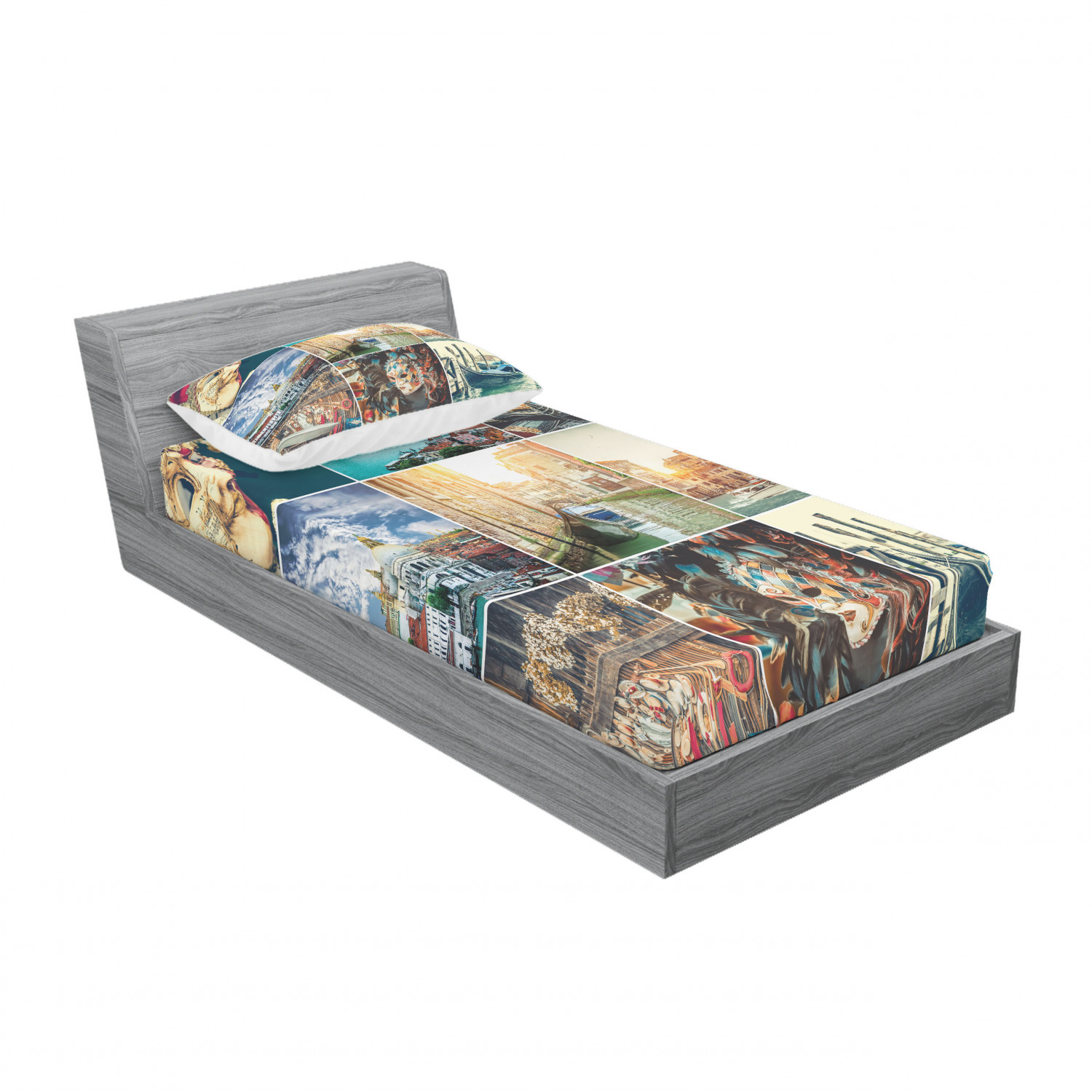 Ambesonne Nautical Theme Fitted Sheet Pillow Sham Set Bedding Decor in 4 Sizes - Picture 226 of 244