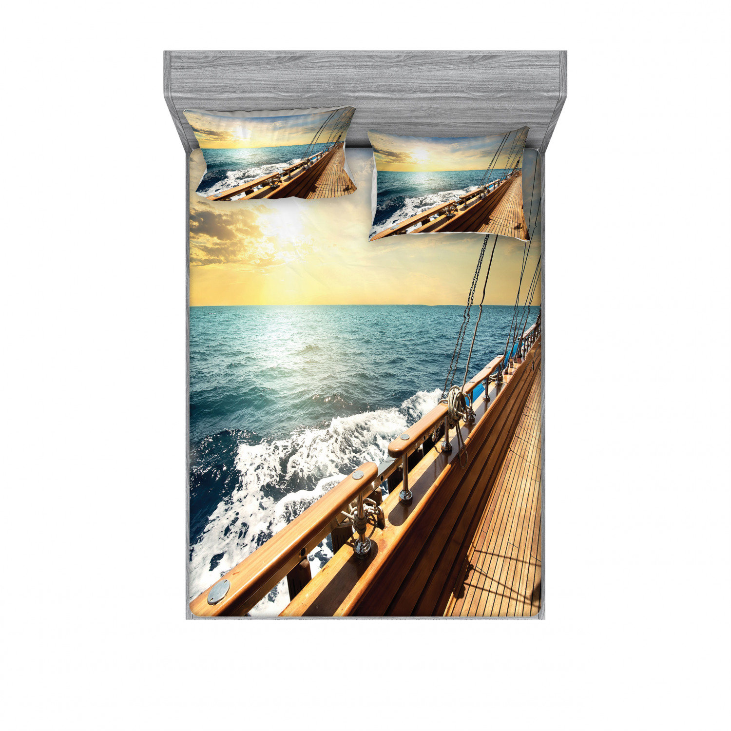 Ambesonne Nautical Theme Fitted Sheet Pillow Sham Set Bedding Decor in 4 Sizes - Picture 155 of 244