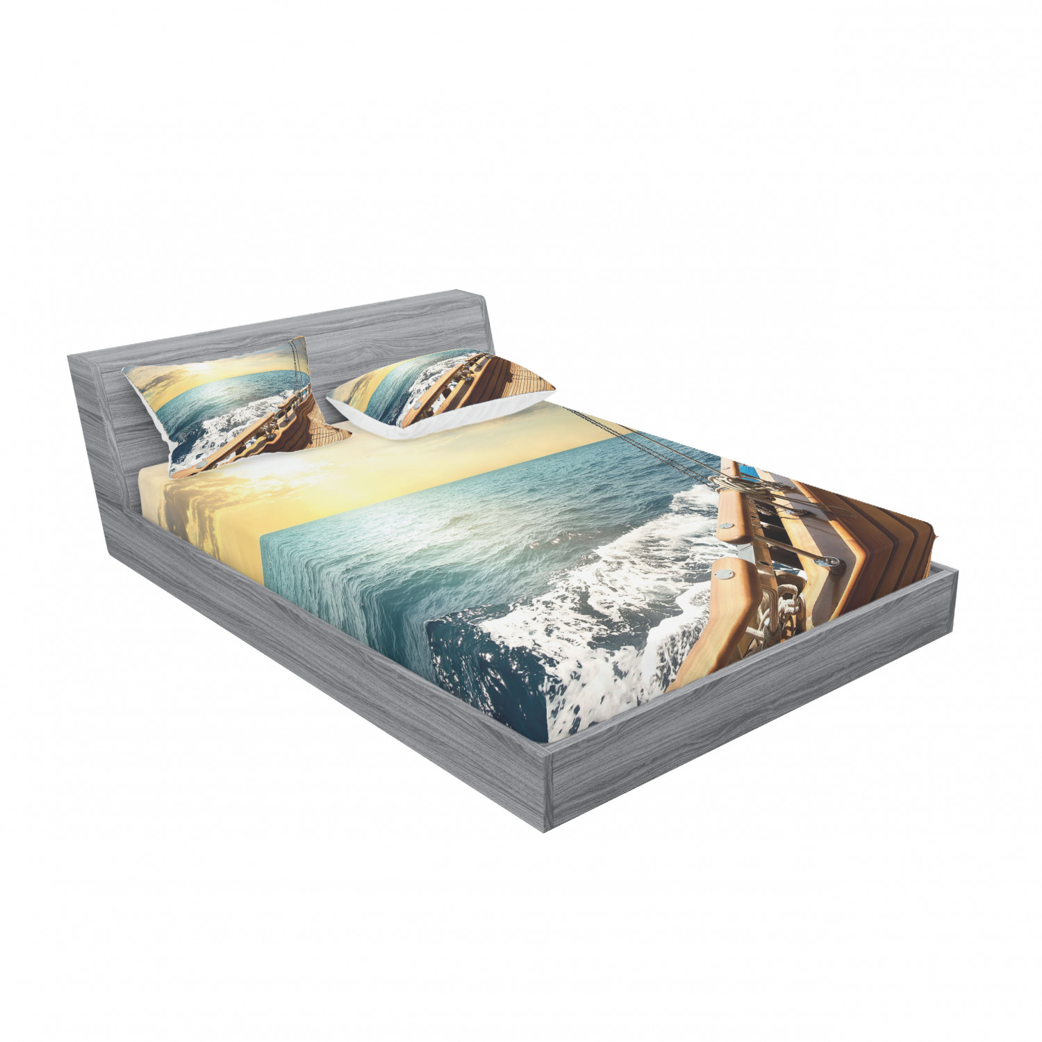 Ambesonne Nautical Theme Fitted Sheet Pillow Sham Set Bedding Decor in 4 Sizes - Picture 156 of 244