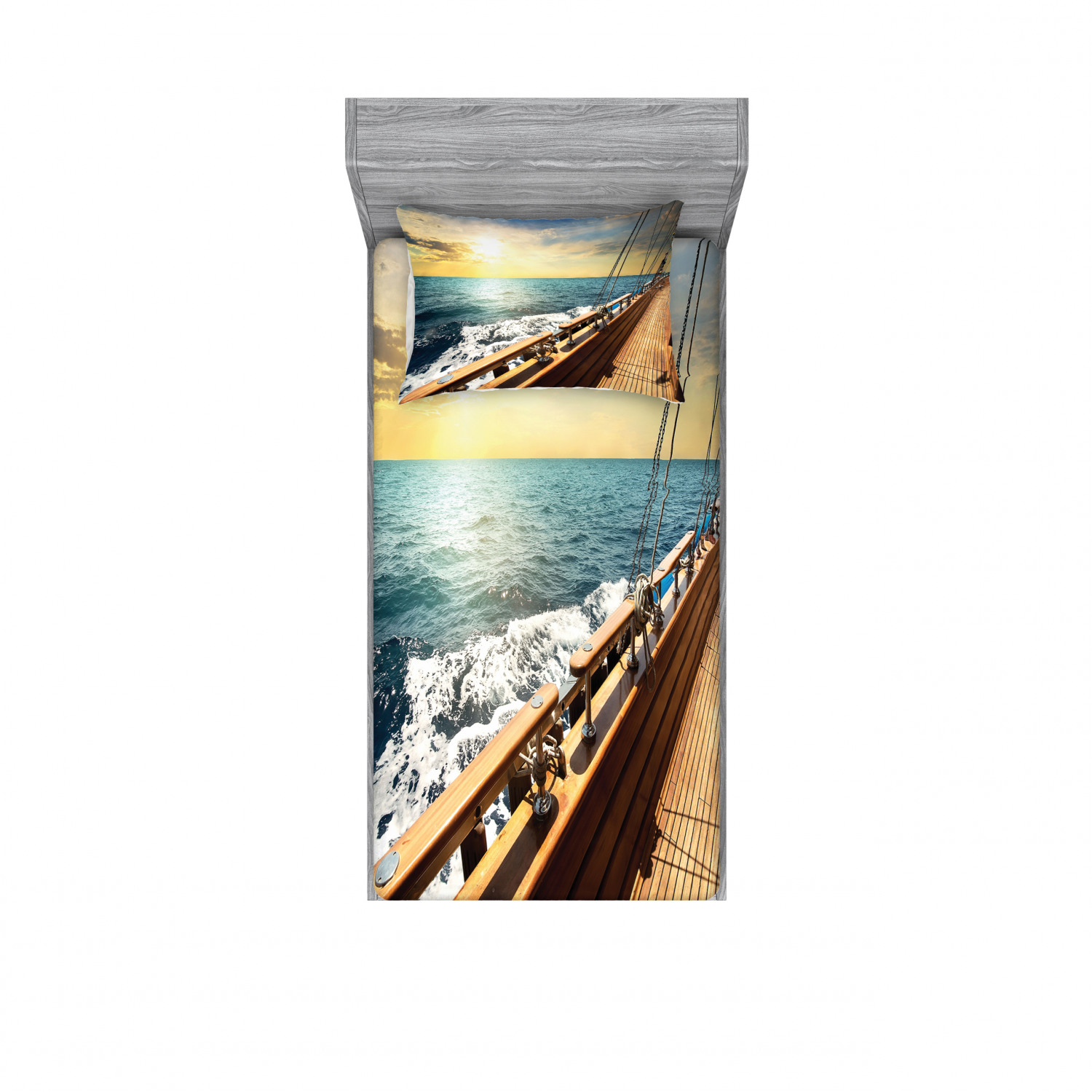 Ambesonne Nautical Theme Fitted Sheet Pillow Sham Set Bedding Decor in 4 Sizes - Picture 153 of 244