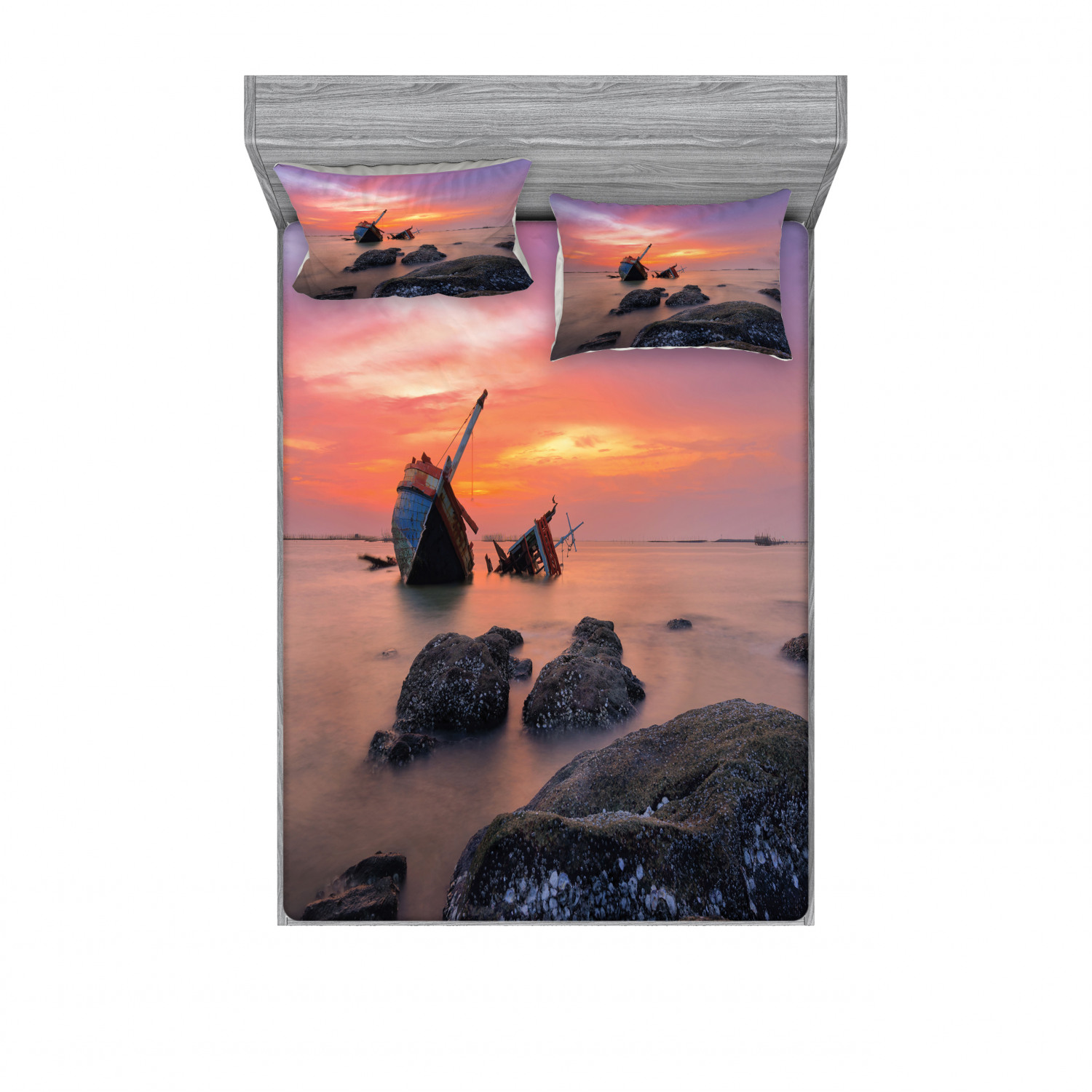 Ambesonne Nautical Theme Fitted Sheet Pillow Sham Set Bedding Decor in 4 Sizes - Picture 59 of 244