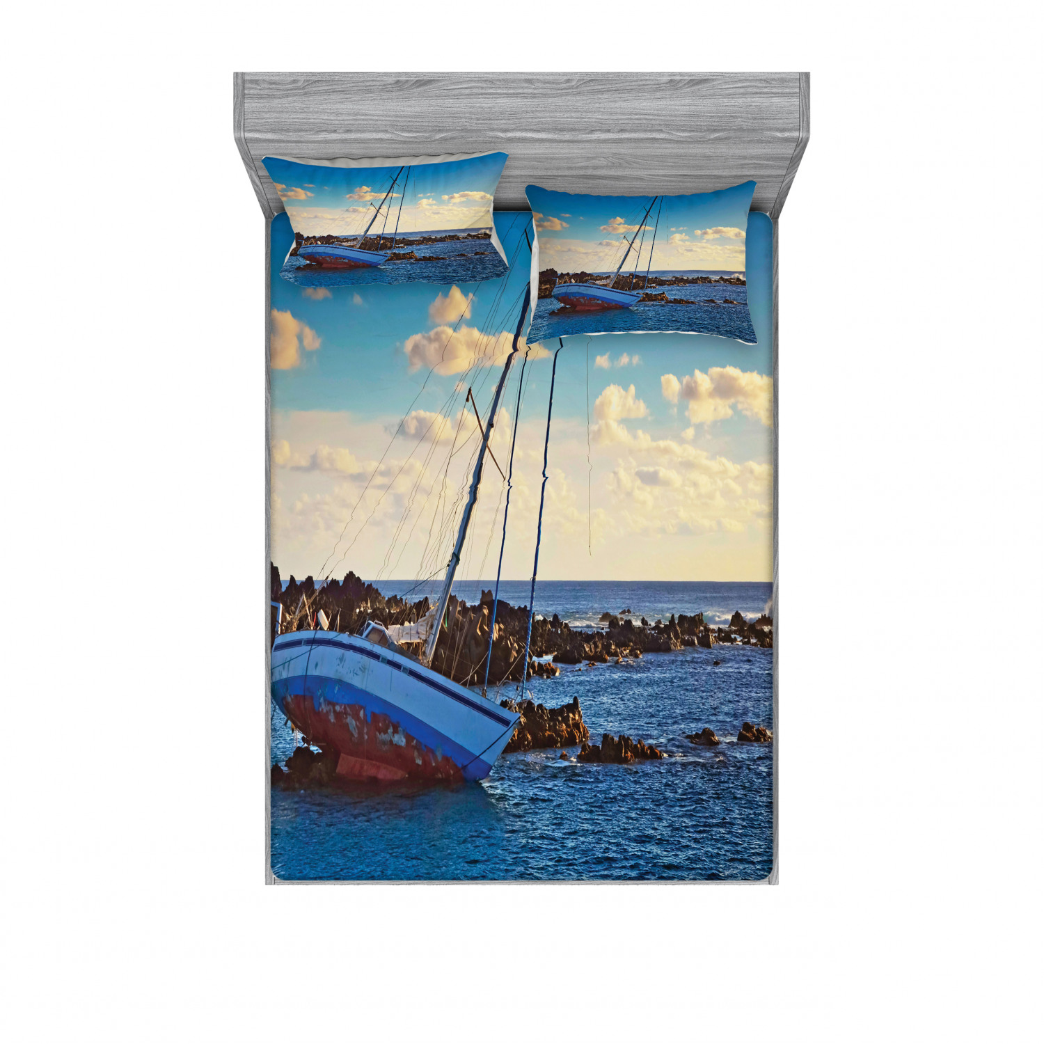 Ambesonne Nautical Theme Fitted Sheet Pillow Sham Set Bedding Decor in 4 Sizes - Picture 243 of 244