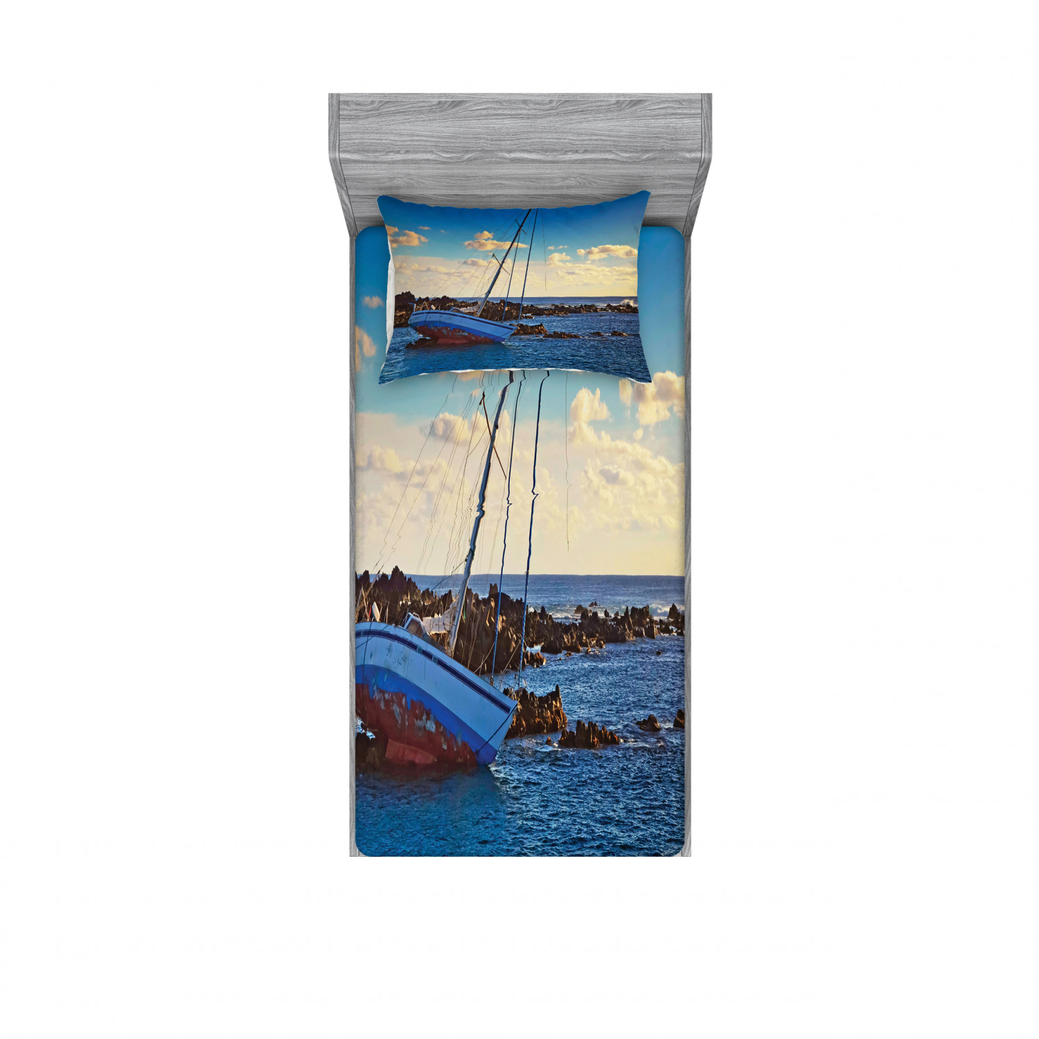 Ambesonne Nautical Theme Fitted Sheet Pillow Sham Set Bedding Decor in 4 Sizes - Picture 241 of 244