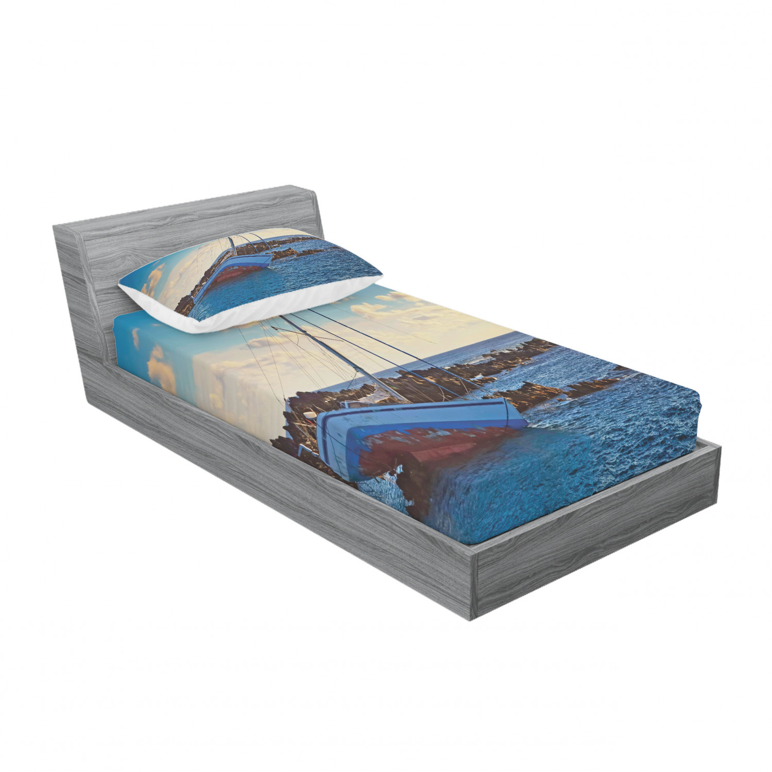 Ambesonne Nautical Theme Fitted Sheet Pillow Sham Set Bedding Decor in 4 Sizes - Picture 242 of 244