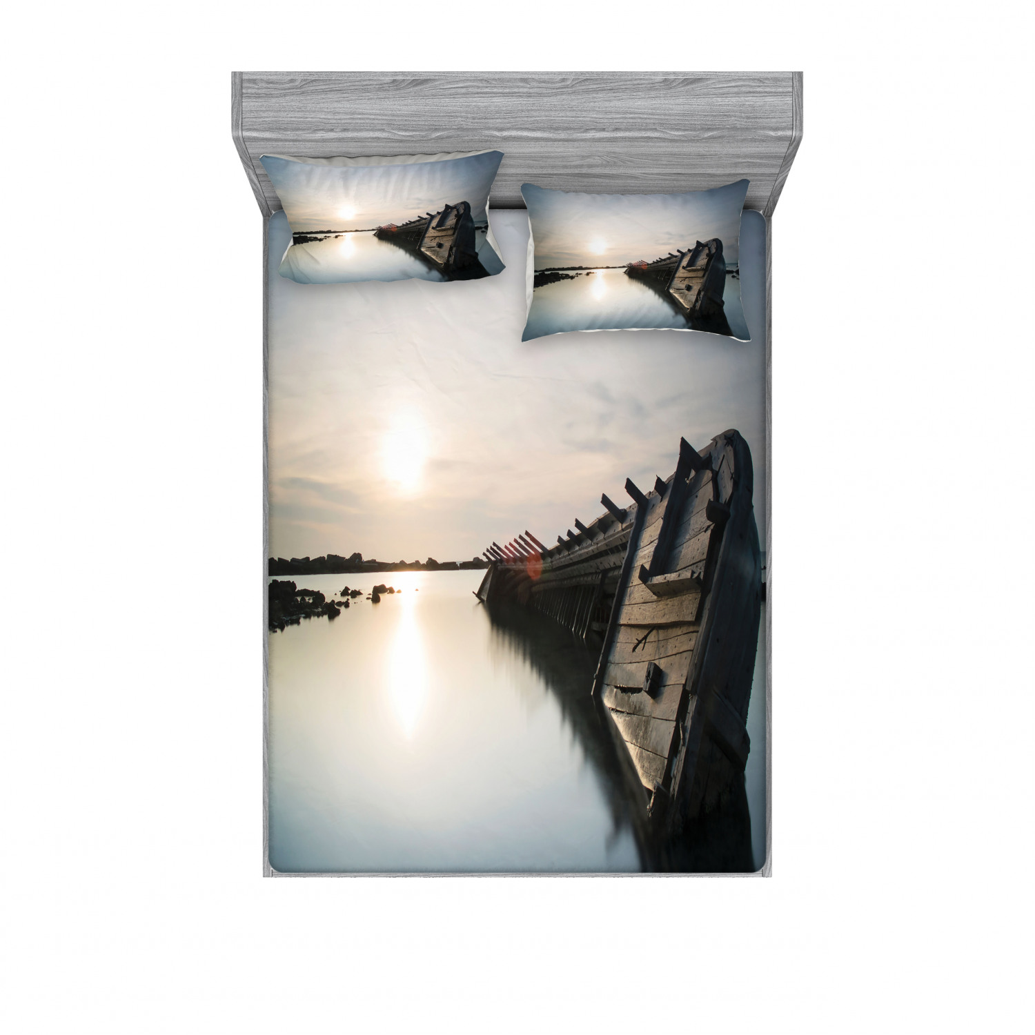 Ambesonne Nautical Theme Fitted Sheet Pillow Sham Set Bedding Decor in 4 Sizes - Picture 207 of 244