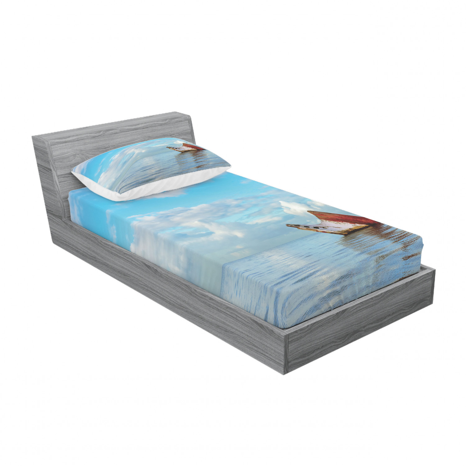Ambesonne Nautical Theme Fitted Sheet Pillow Sham Set Bedding Decor in 4 Sizes - Picture 194 of 244