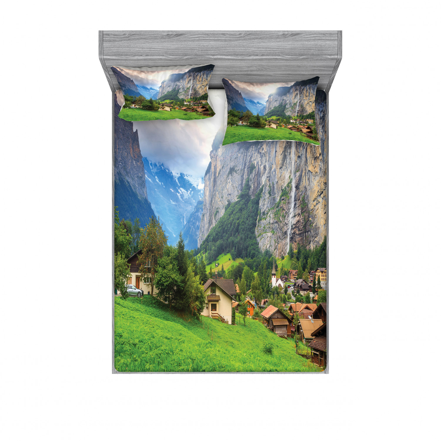 Ambesonne Landscape Floral Fitted Sheet Pillow Sham Set Bedding Decor in 4 Sizes - Picture 235 of 244
