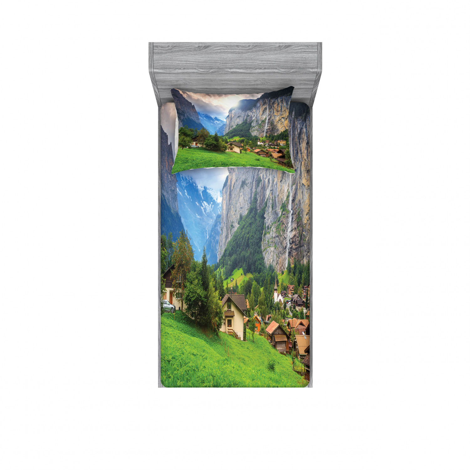 Ambesonne Landscape Floral Fitted Sheet Pillow Sham Set Bedding Decor in 4 Sizes - Picture 233 of 244