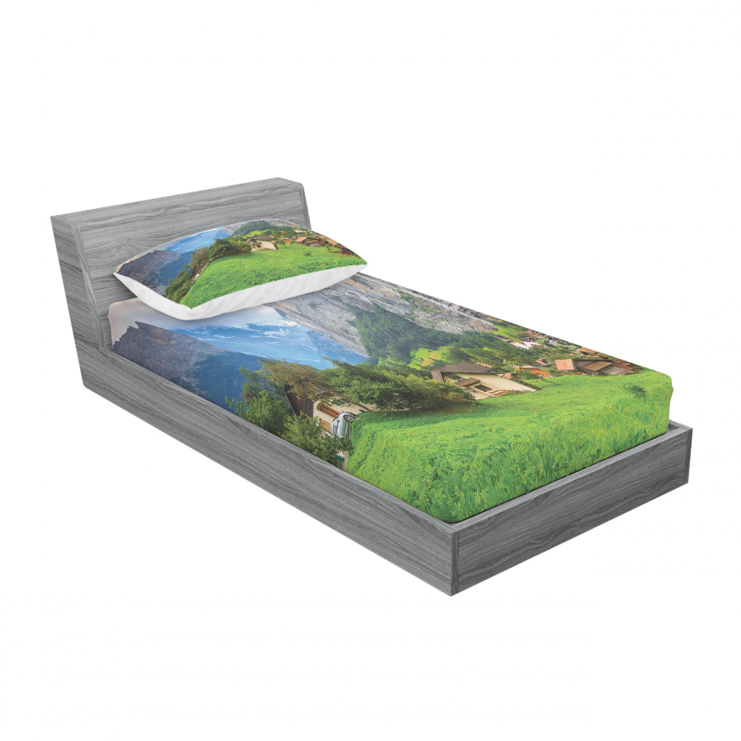 Ambesonne Landscape Floral Fitted Sheet Pillow Sham Set Bedding Decor in 4 Sizes - Picture 234 of 244