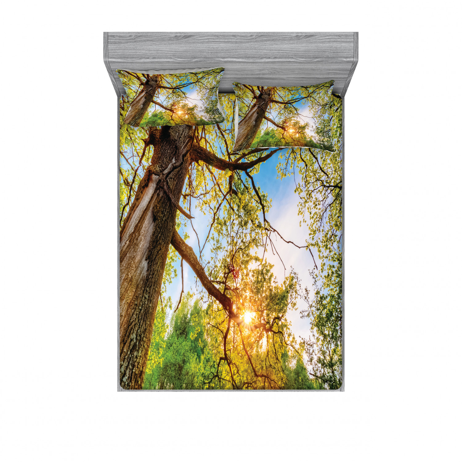 Ambesonne Landscape Floral Fitted Sheet Pillow Sham Set Bedding Decor in 4 Sizes - Picture 219 of 244