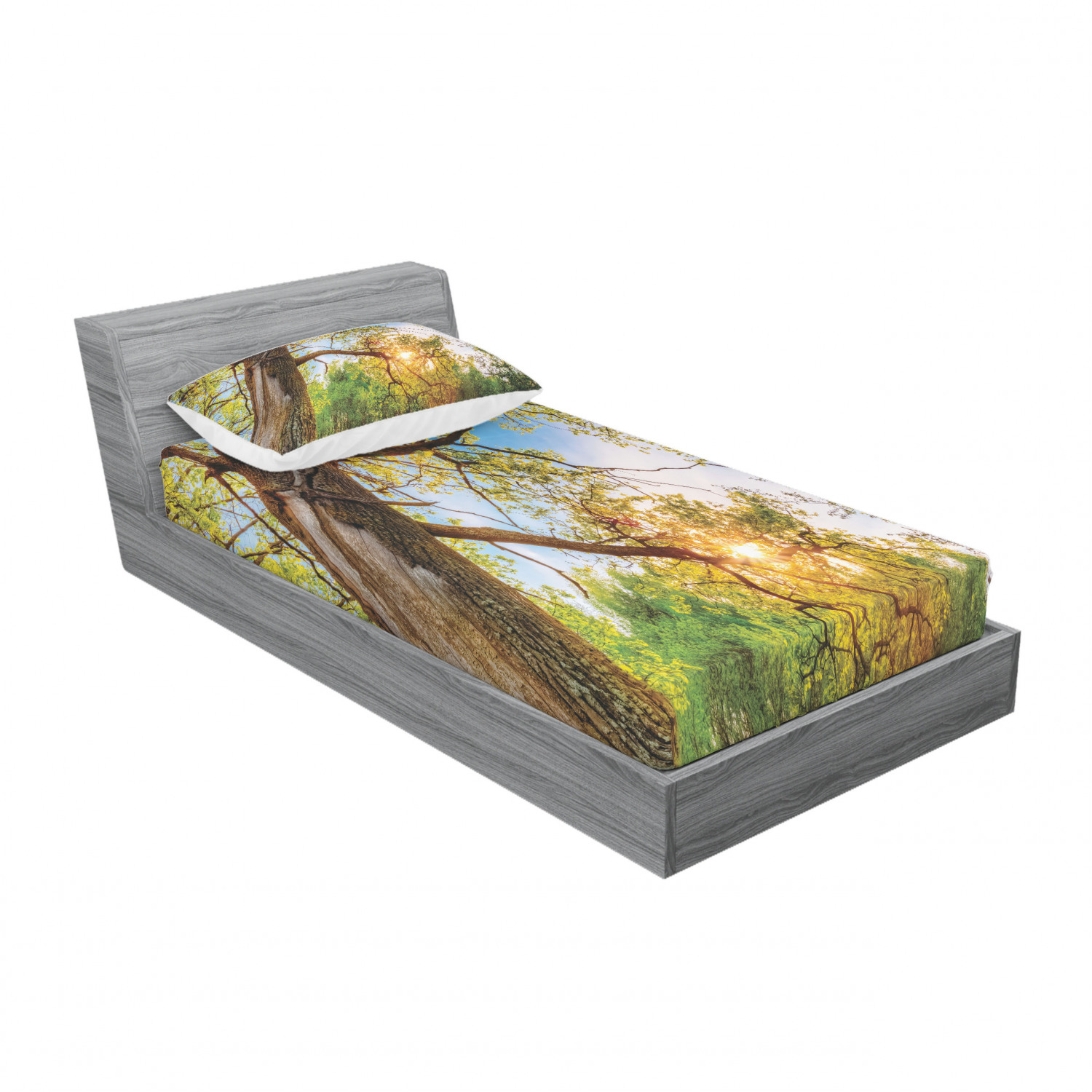 Ambesonne Landscape Floral Fitted Sheet Pillow Sham Set Bedding Decor in 4 Sizes - Picture 218 of 244