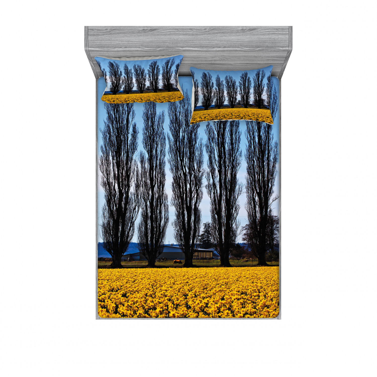 Ambesonne Landscape Floral Fitted Sheet Pillow Sham Set Bedding Decor in 4 Sizes - Picture 231 of 244