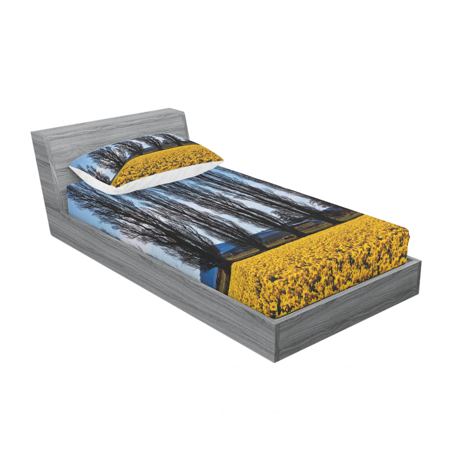 Ambesonne Landscape Floral Fitted Sheet Pillow Sham Set Bedding Decor in 4 Sizes - Picture 230 of 244