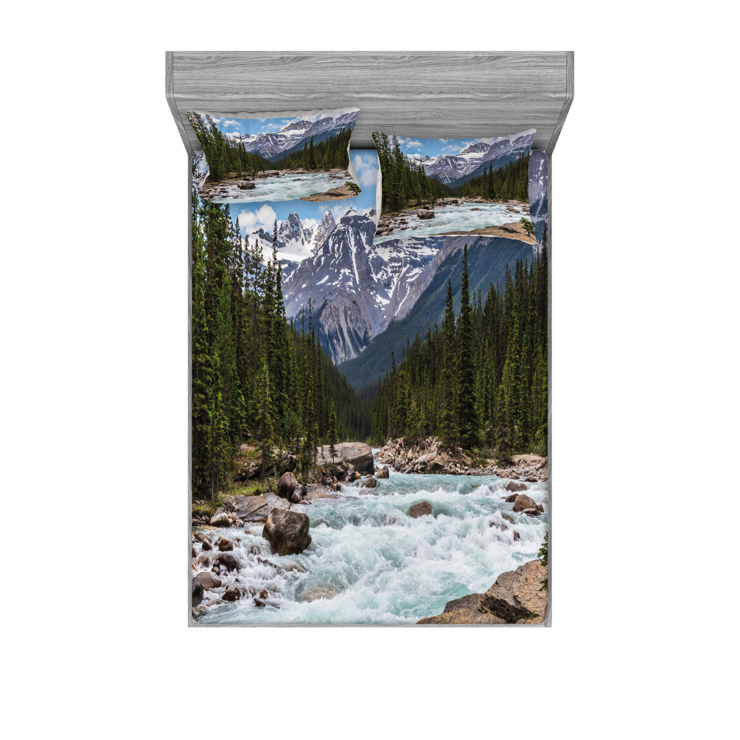 Ambesonne Landscape Floral Fitted Sheet Pillow Sham Set Bedding Decor in 4 Sizes - Picture 243 of 244