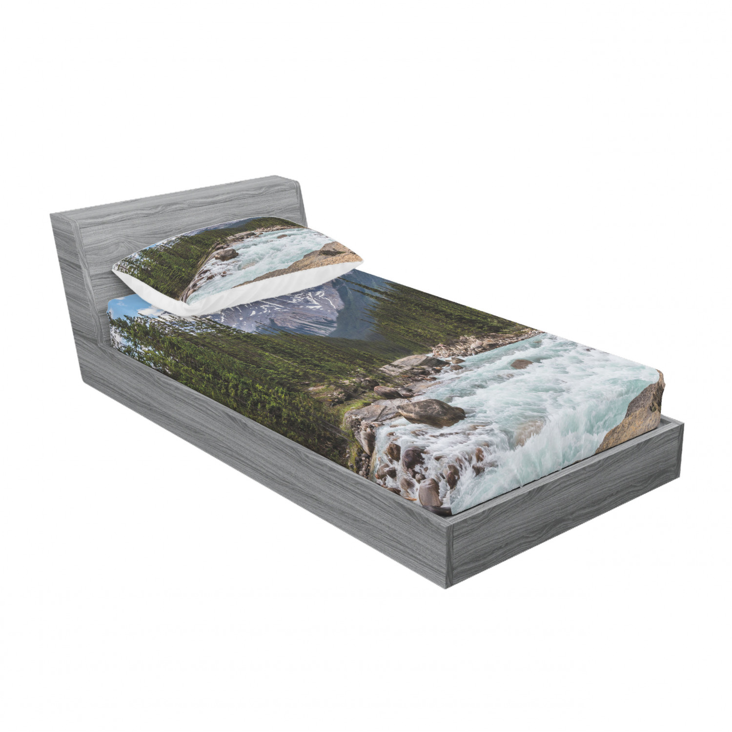 Ambesonne Landscape Floral Fitted Sheet Pillow Sham Set Bedding Decor in 4 Sizes - Picture 242 of 244