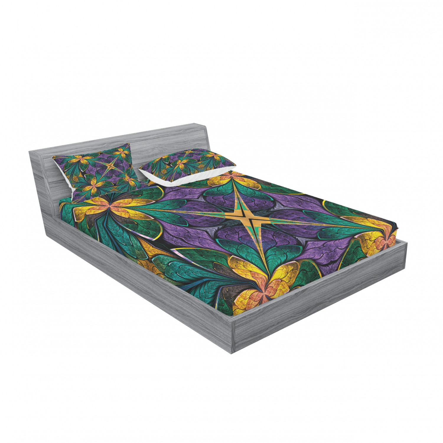 Ambesonne Floral Vintage Fitted Sheet Pillow Sham Set Bedding Decor in 4 Sizes - Picture 8 of 244