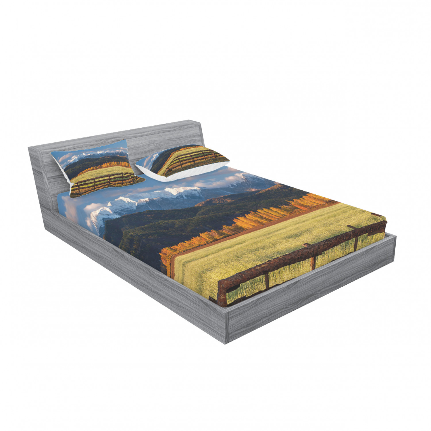 Ambesonne Landscape Floral Fitted Sheet Pillow Sham Set Bedding Decor in 4 Sizes - Picture 128 of 244