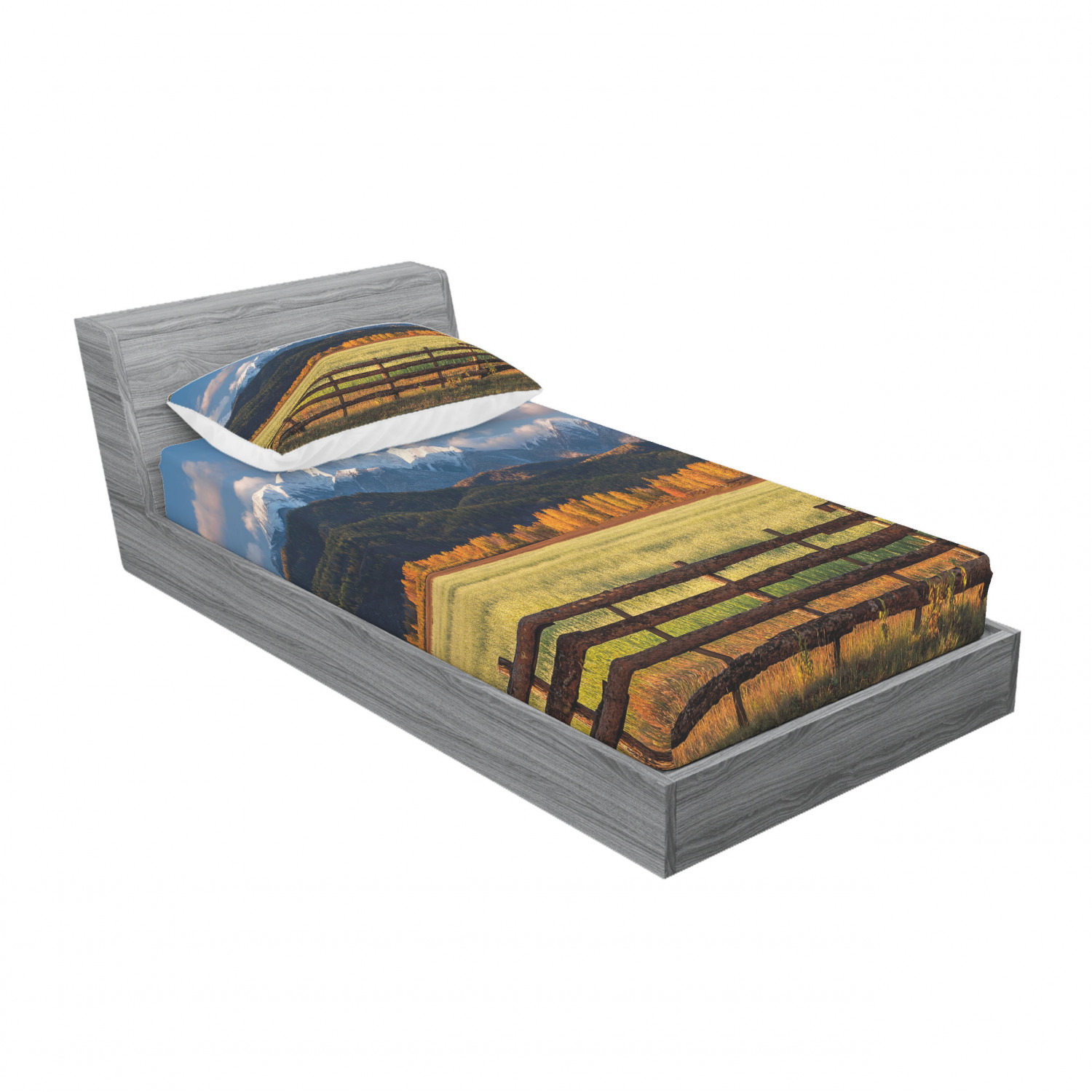 Ambesonne Landscape Floral Fitted Sheet Pillow Sham Set Bedding Decor in 4 Sizes - Picture 126 of 244