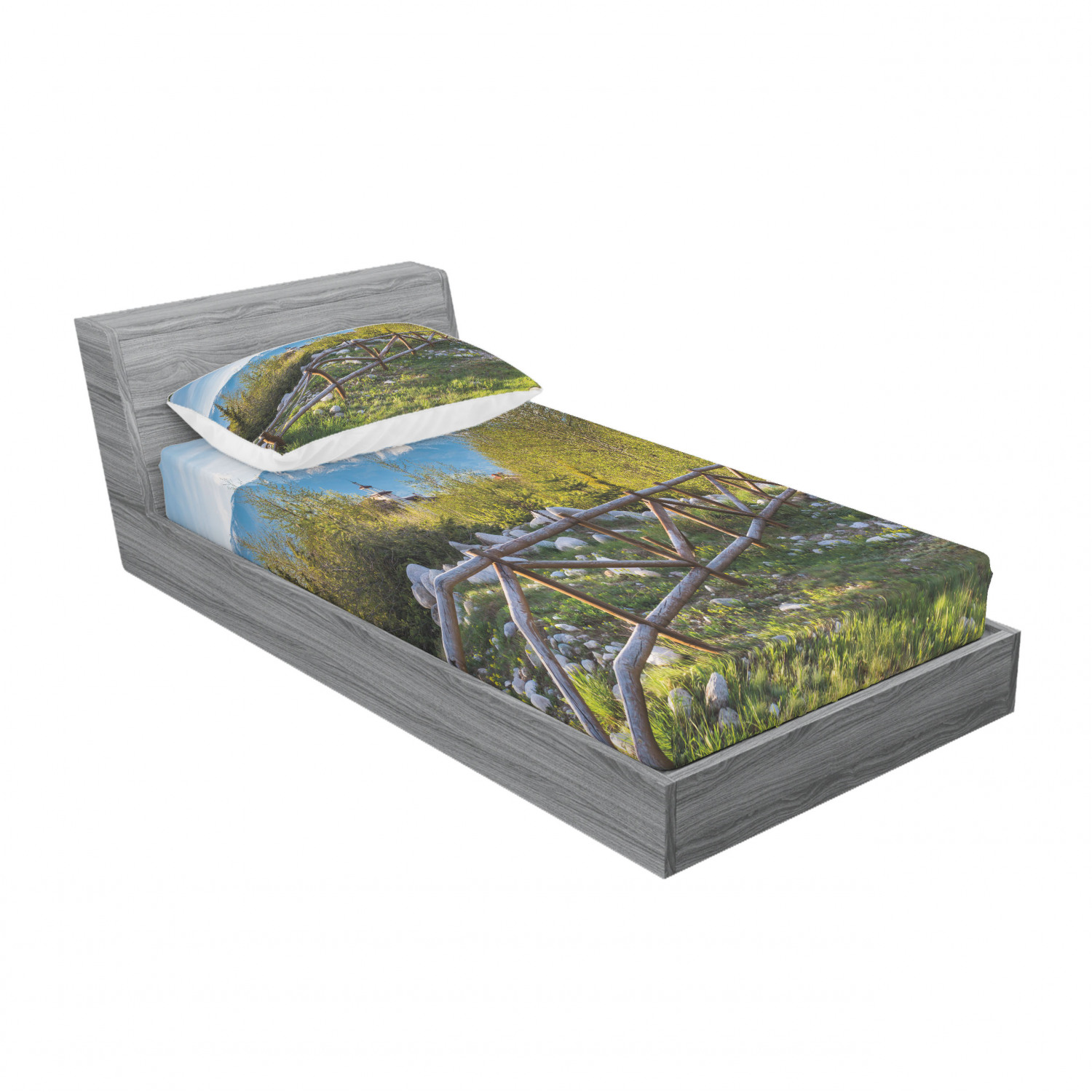 Ambesonne Landscape Floral Fitted Sheet Pillow Sham Set Bedding Decor in 4 Sizes - Picture 158 of 244