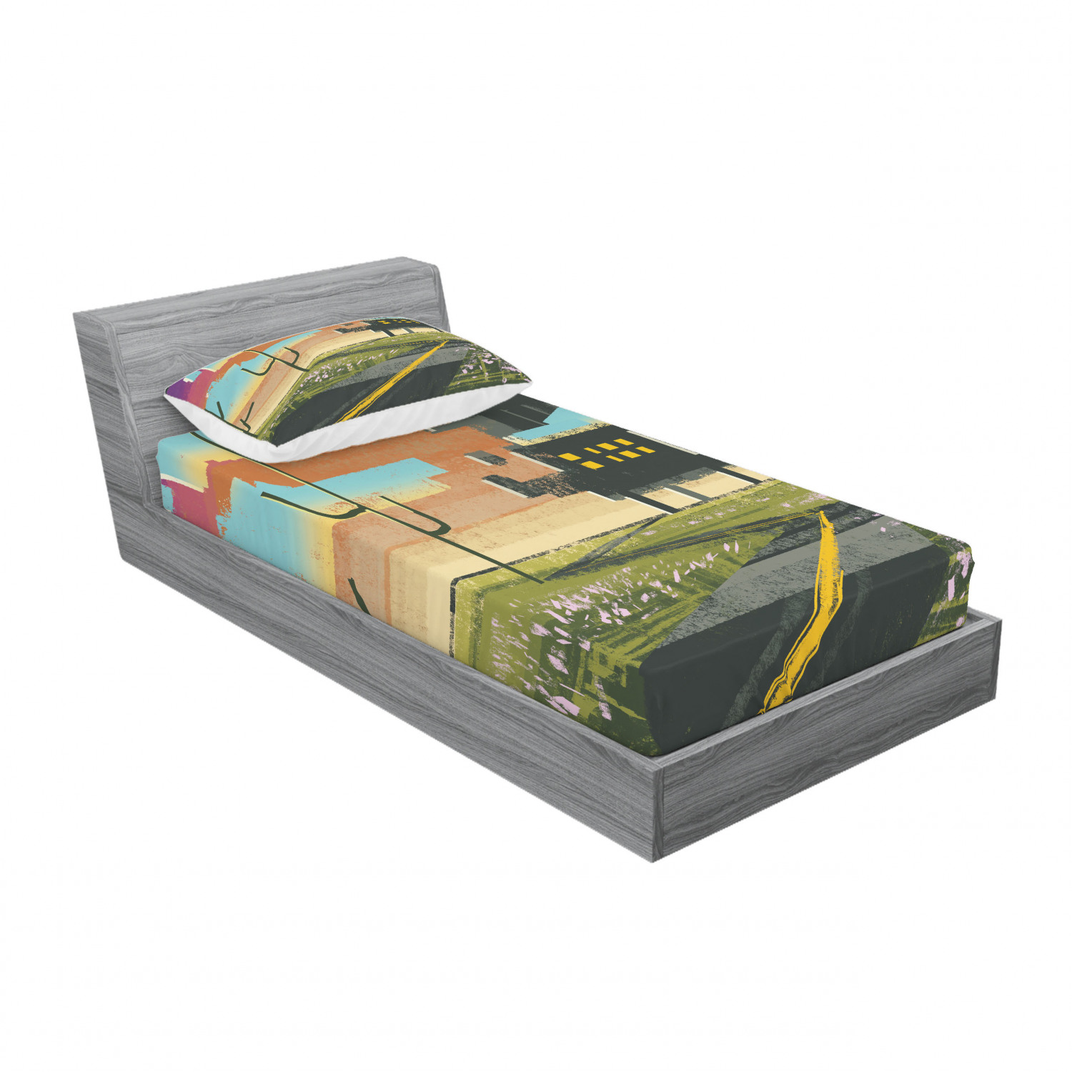 Ambesonne Landscape Floral Fitted Sheet Pillow Sham Set Bedding Decor in 4 Sizes - Picture 86 of 244