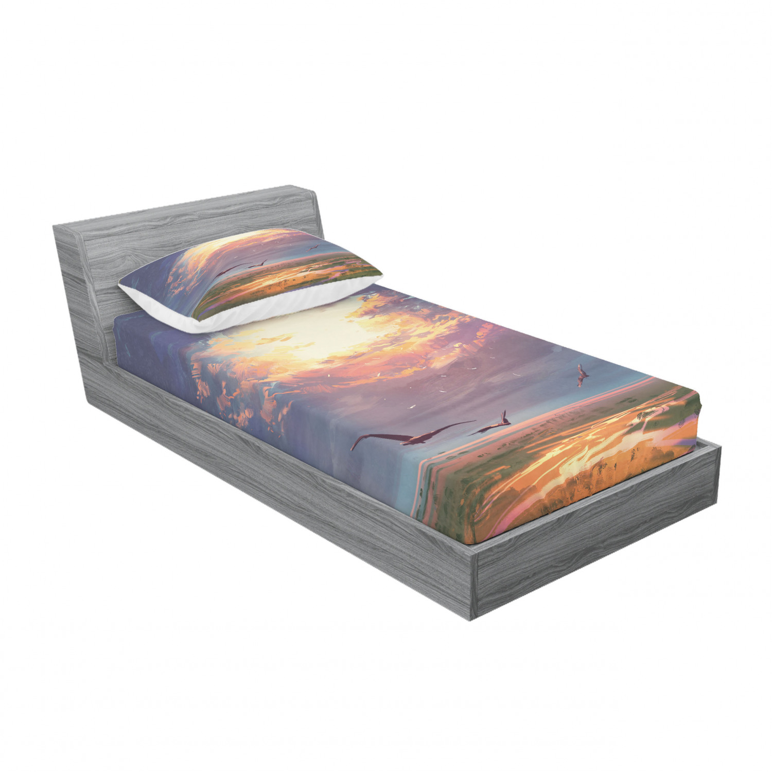 Ambesonne Landscape Floral Fitted Sheet Pillow Sham Set Bedding Decor in 4 Sizes - Picture 18 of 244