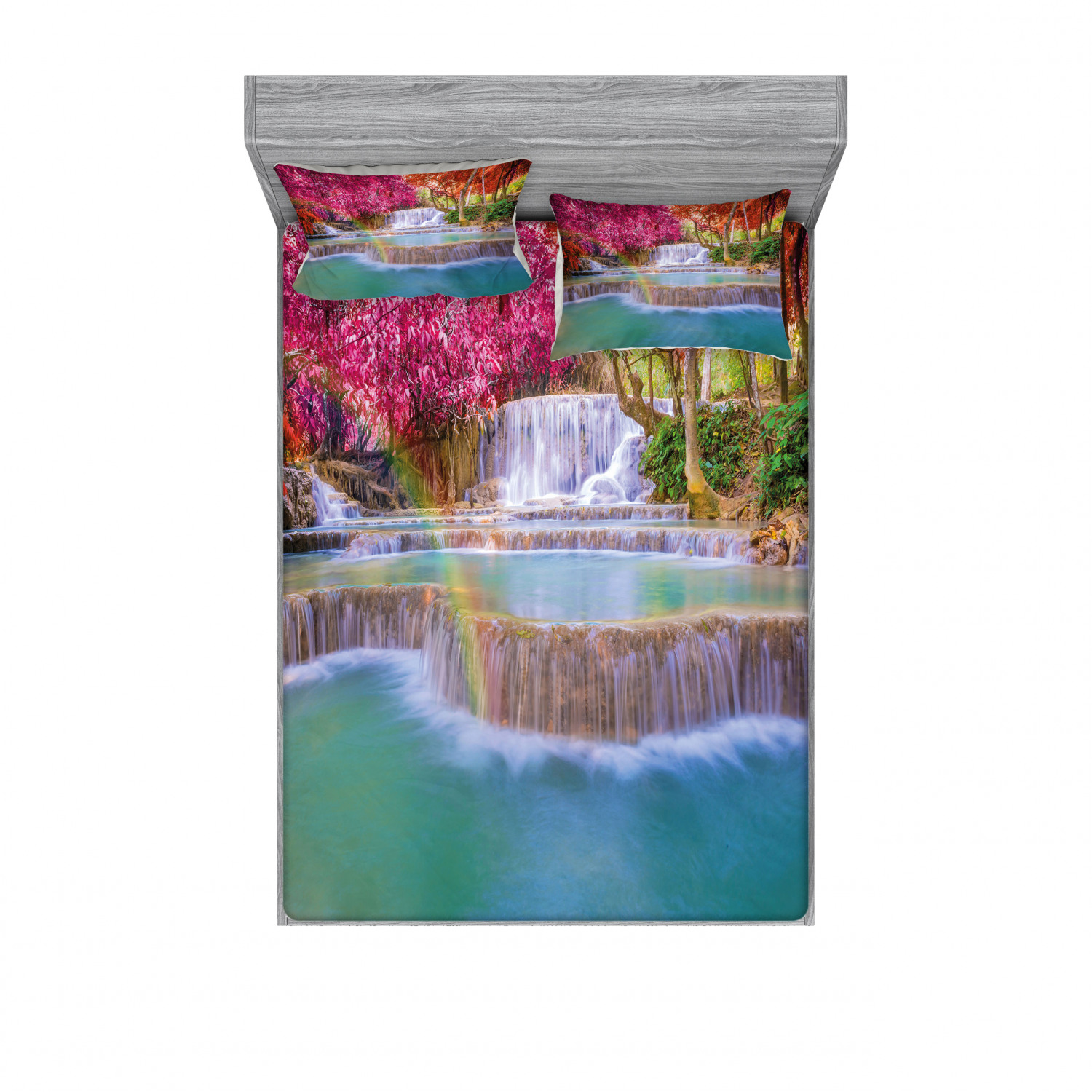 Ambesonne Landscape Floral Fitted Sheet Pillow Sham Set Bedding Decor in 4 Sizes - Picture 223 of 244