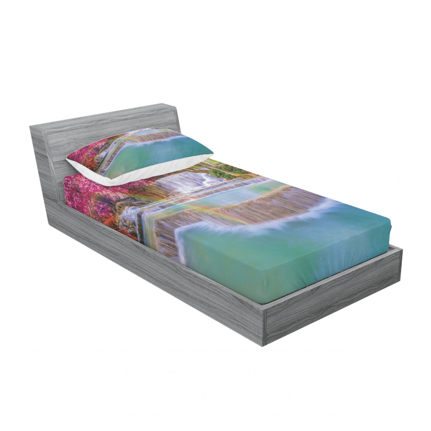Ambesonne Landscape Floral Fitted Sheet Pillow Sham Set Bedding Decor in 4 Sizes - Picture 222 of 244