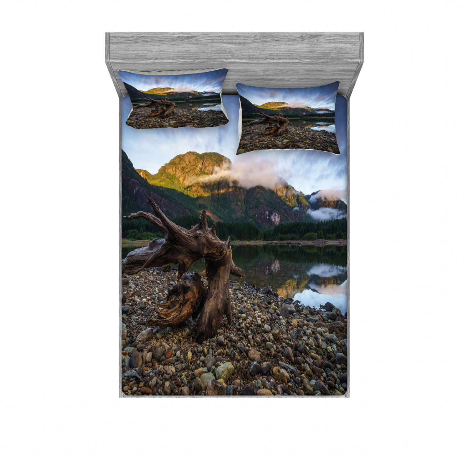 Ambesonne Landscape Floral Fitted Sheet Pillow Sham Set Bedding Decor in 4 Sizes - Picture 119 of 244