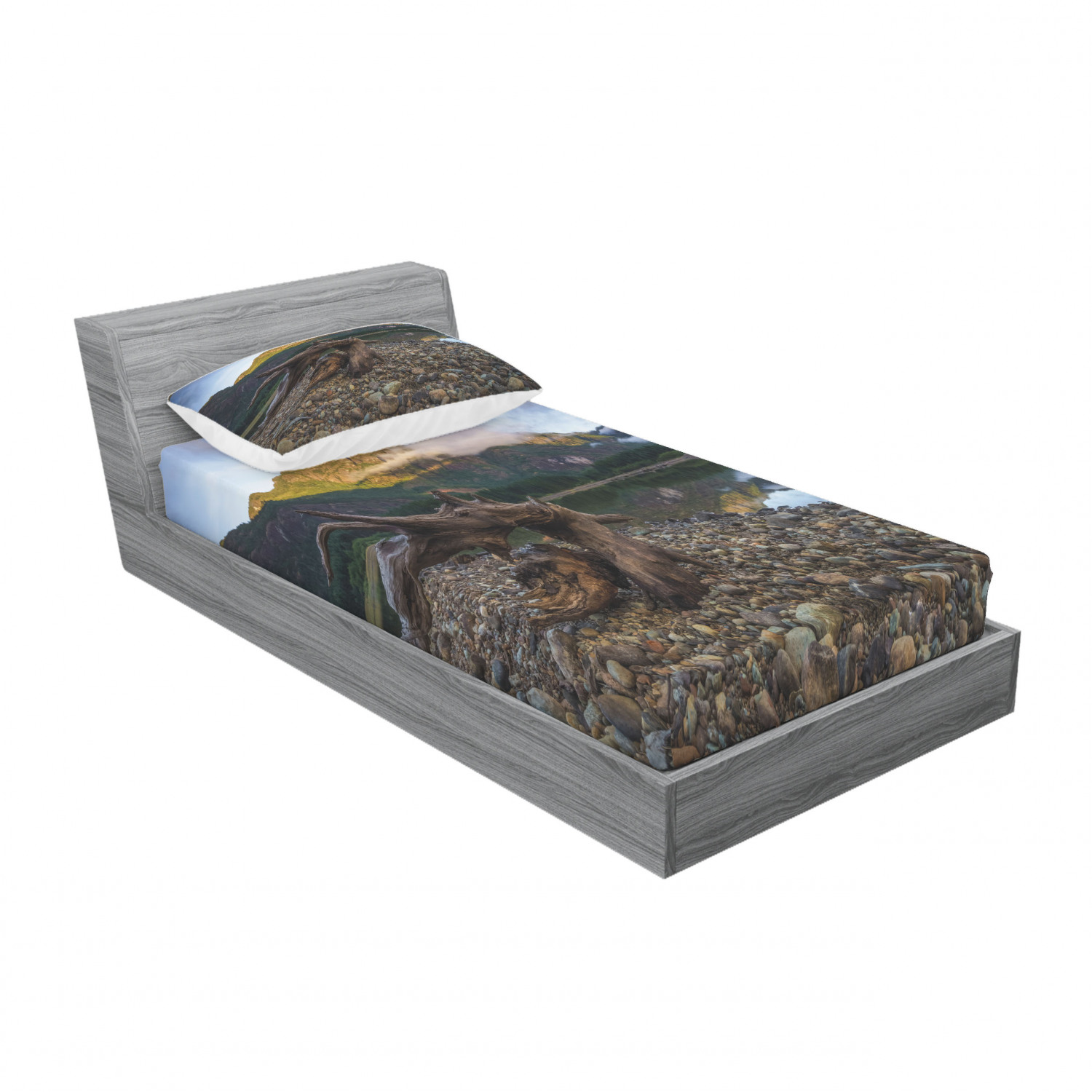 Ambesonne Landscape Floral Fitted Sheet Pillow Sham Set Bedding Decor in 4 Sizes - Picture 118 of 244