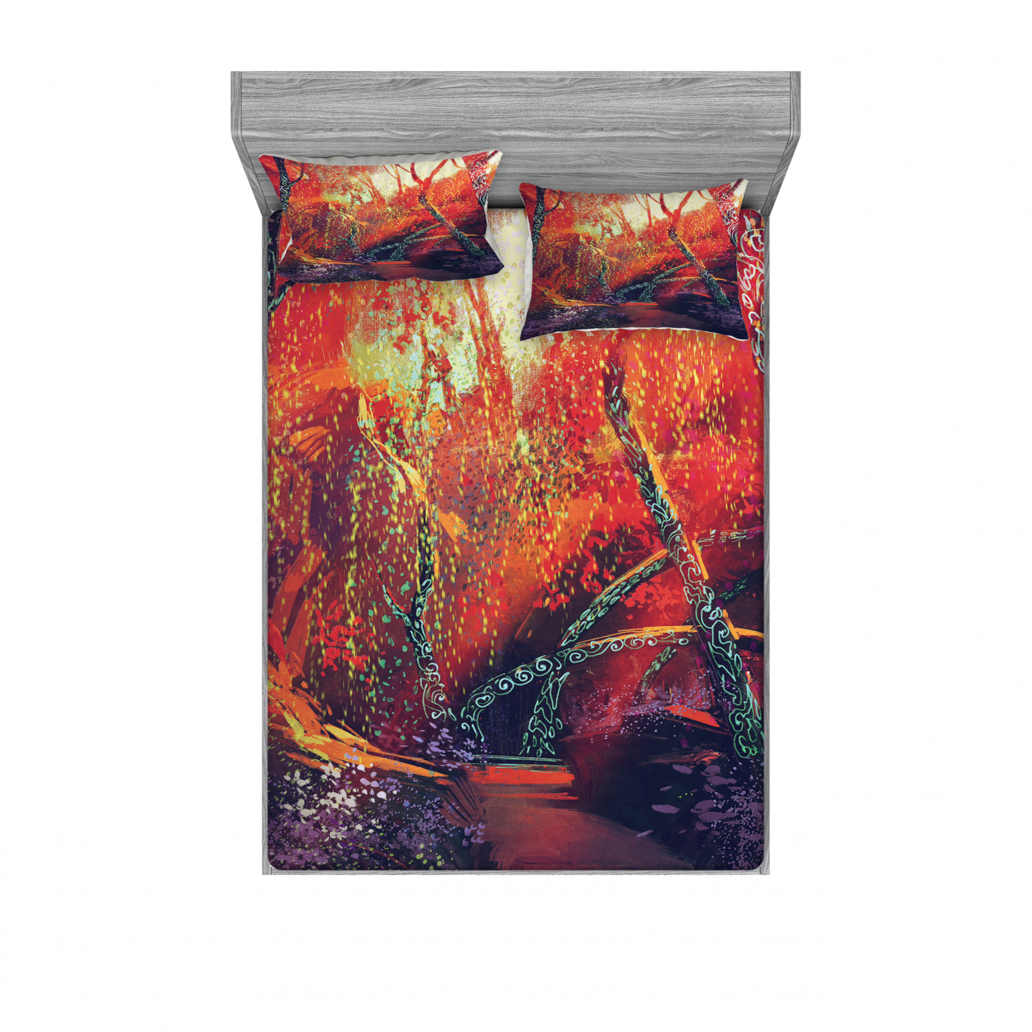 Ambesonne Landscape Floral Fitted Sheet Pillow Sham Set Bedding Decor in 4 Sizes - Picture 15 of 244