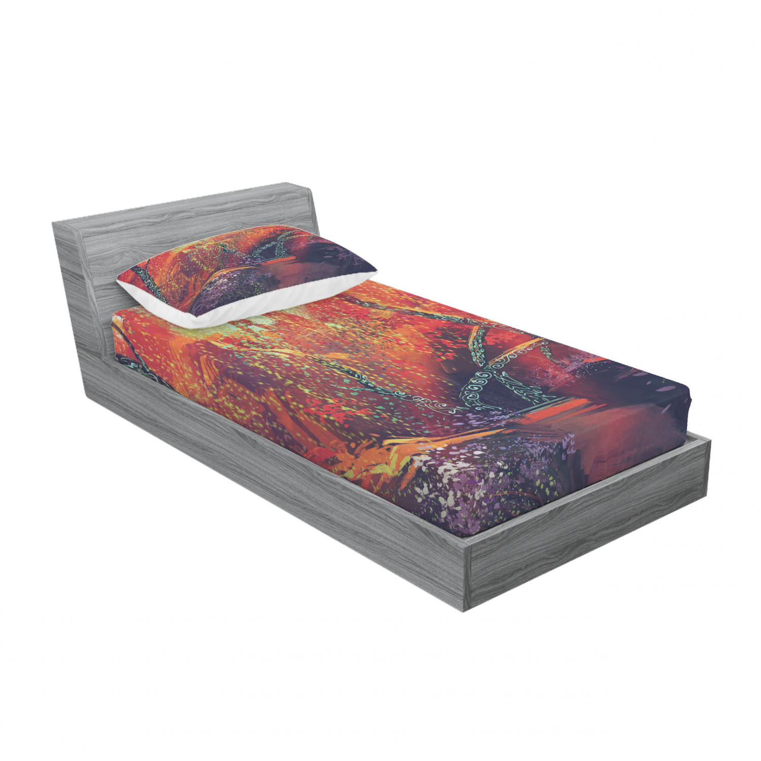 Ambesonne Landscape Floral Fitted Sheet Pillow Sham Set Bedding Decor in 4 Sizes - Picture 14 of 244