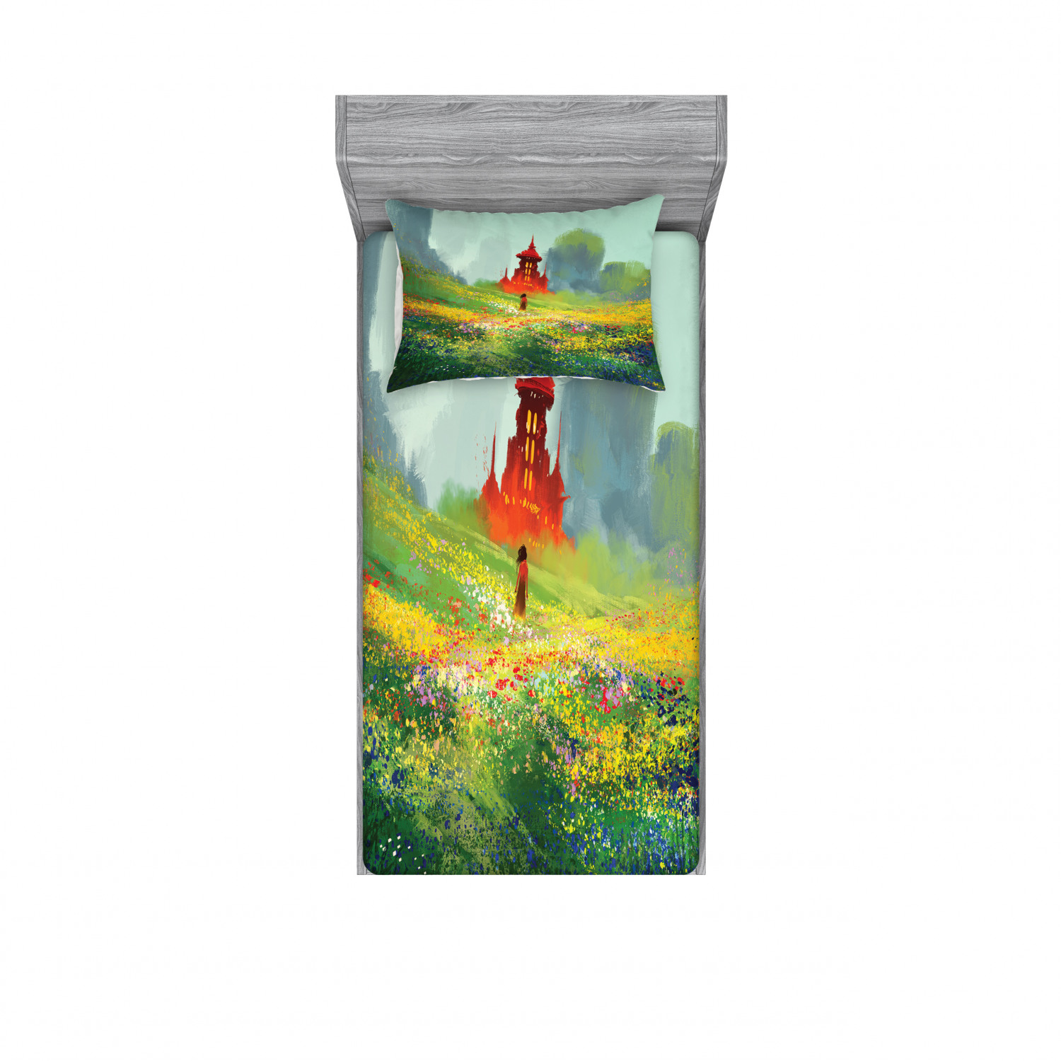 Ambesonne Landscape Floral Fitted Sheet Pillow Sham Set Bedding Decor in 4 Sizes - Picture 69 of 244