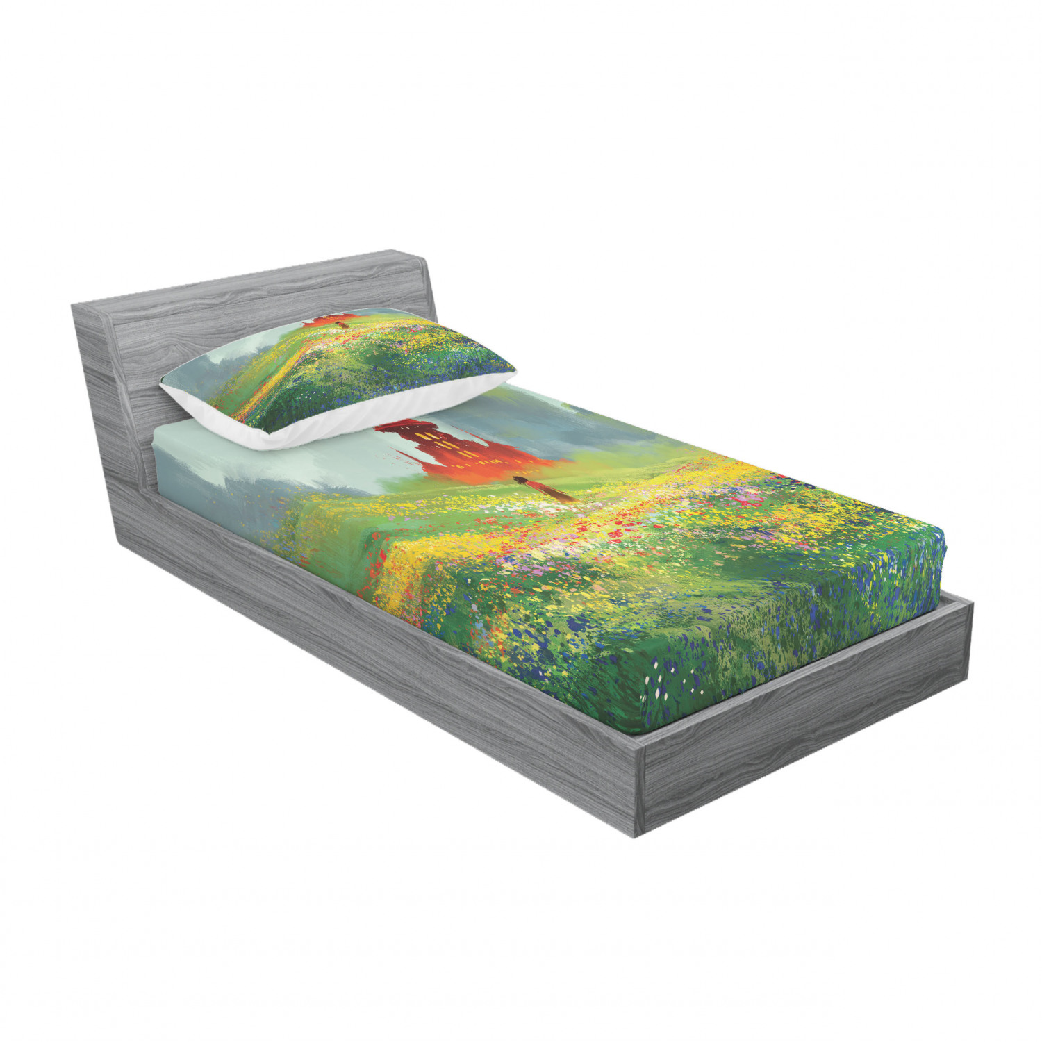 Ambesonne Landscape Floral Fitted Sheet Pillow Sham Set Bedding Decor in 4 Sizes - Picture 70 of 244