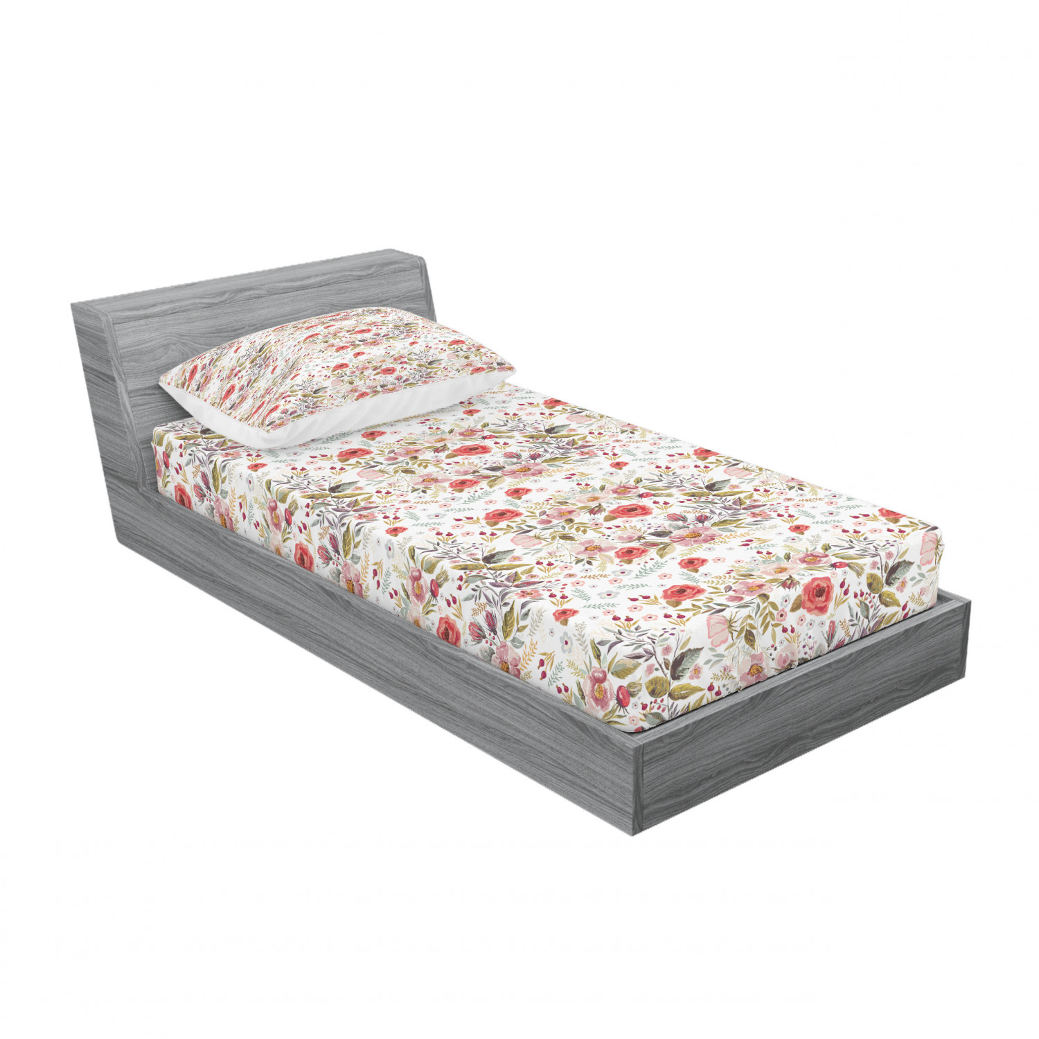 Ambesonne Floral Vintage Fitted Sheet Pillow Sham Set Bedding Decor in 4 Sizes - Picture 206 of 244