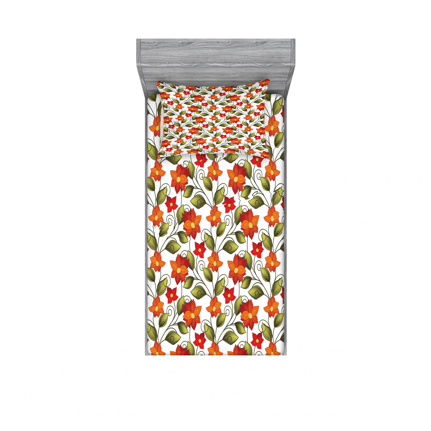 Ambesonne Floral Vintage Fitted Sheet Pillow Sham Set Bedding Decor in 4 Sizes - Picture 25 of 244