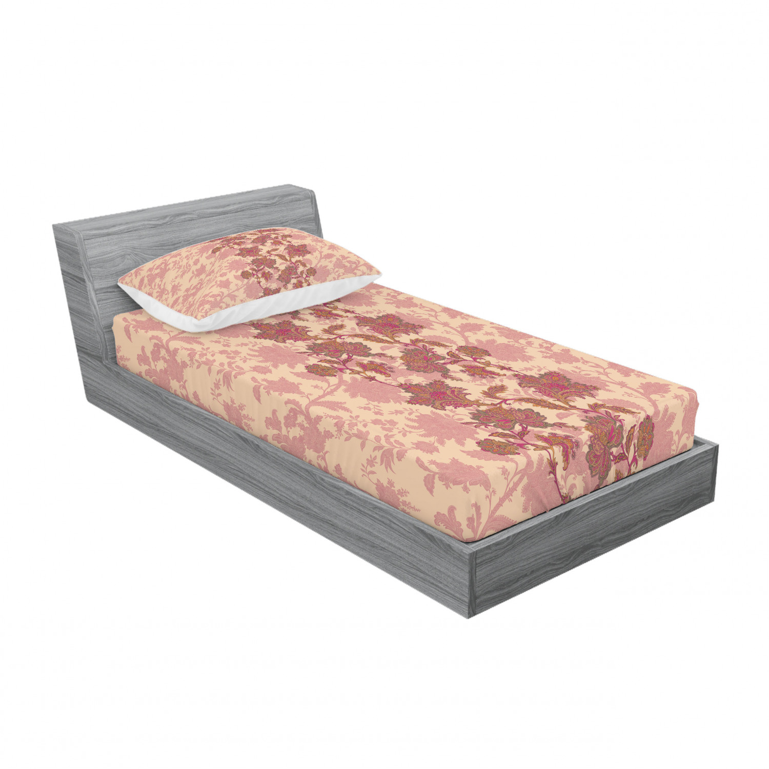 Ambesonne Floral Vintage Fitted Sheet Pillow Sham Set Bedding Decor in 4 Sizes - Picture 222 of 244