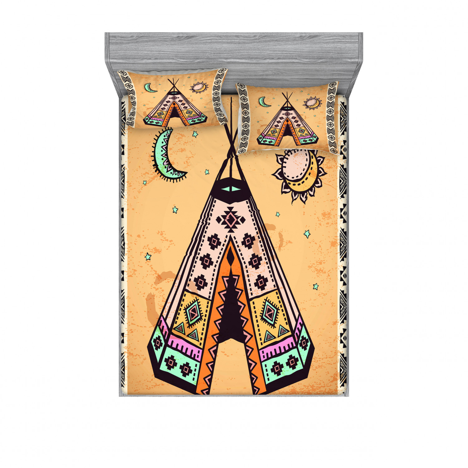 Ambesonne Tribal Fitted Sheet Pillow Sham Set Bedding Decor in 4 Sizes - Picture 151 of 240