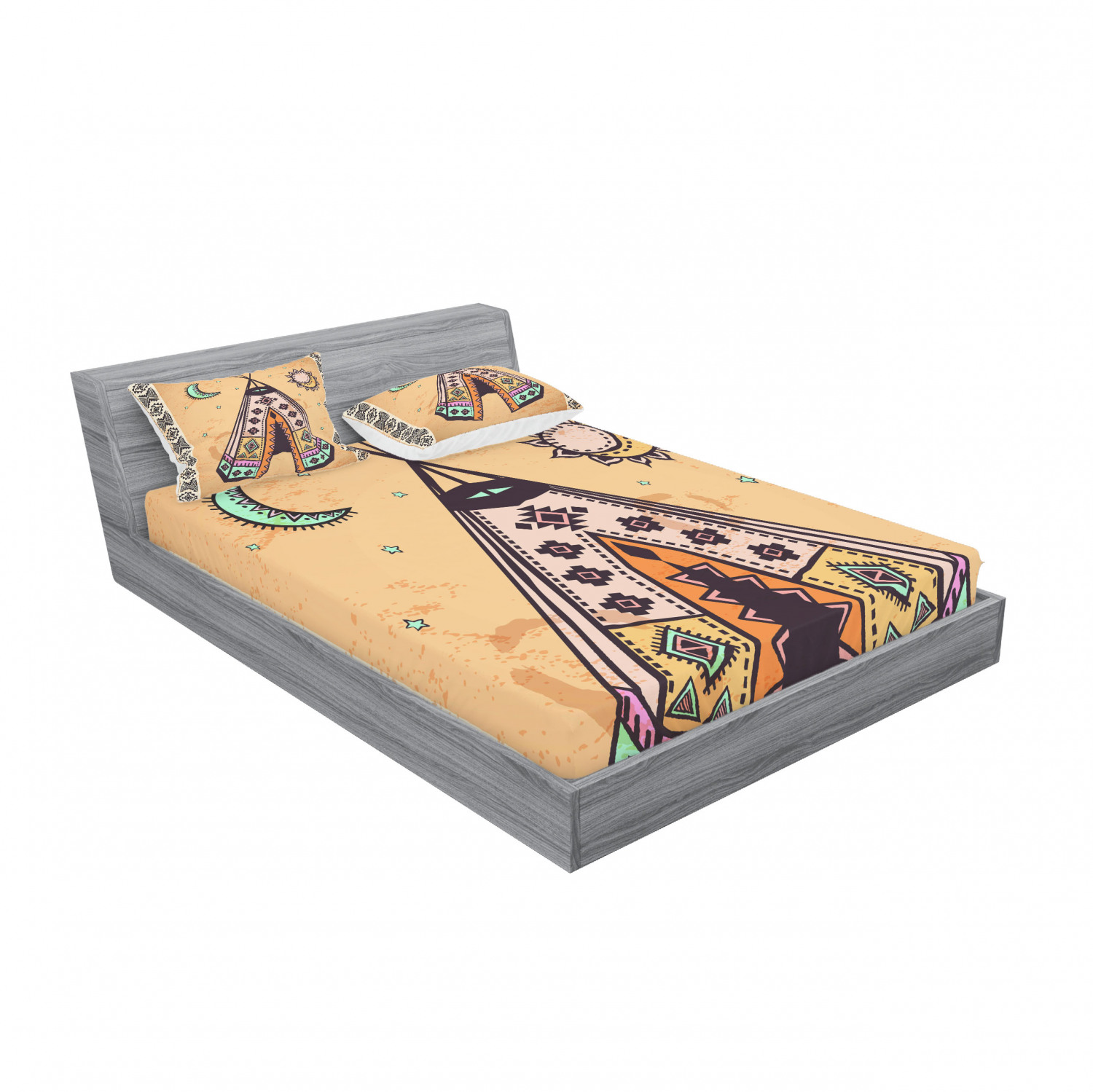 Ambesonne Tribal Fitted Sheet Pillow Sham Set Bedding Decor in 4 Sizes - Picture 152 of 240