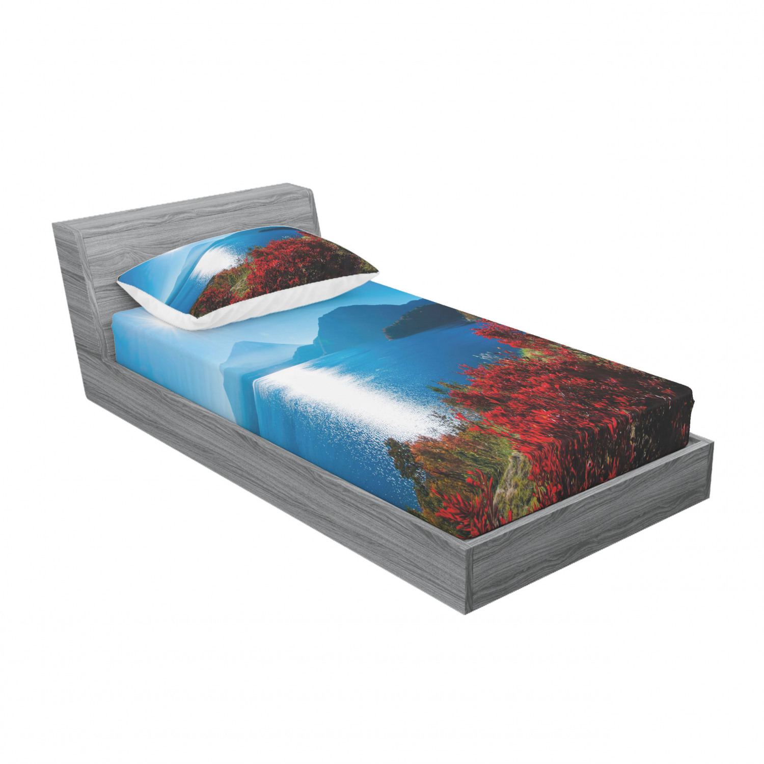 Ambesonne Landscape Floral Fitted Sheet Pillow Sham Set Bedding Decor in 4 Sizes - Picture 170 of 244