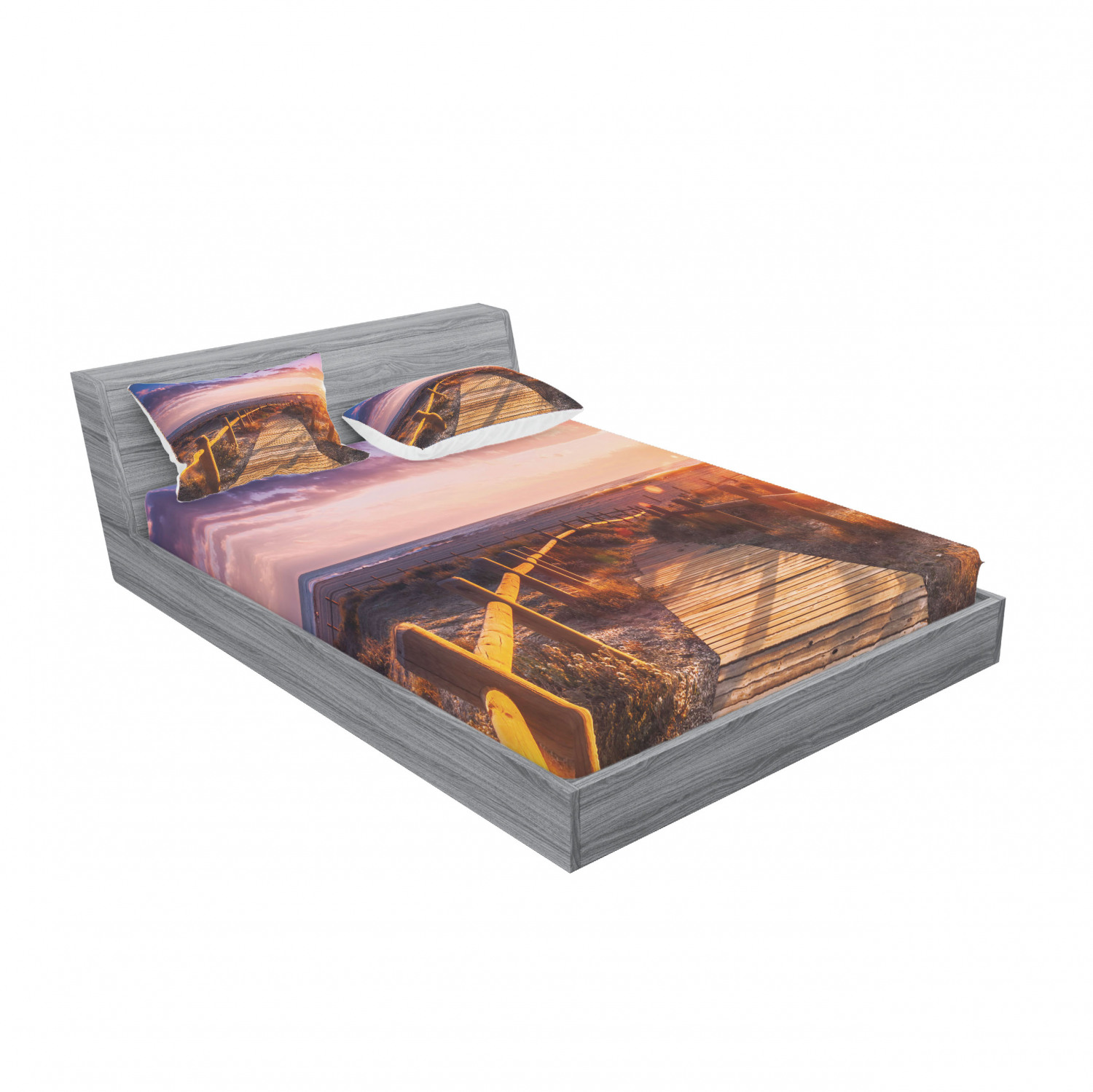 Ambesonne Landscape Floral Fitted Sheet Pillow Sham Set Bedding Decor in 4 Sizes - Picture 184 of 244