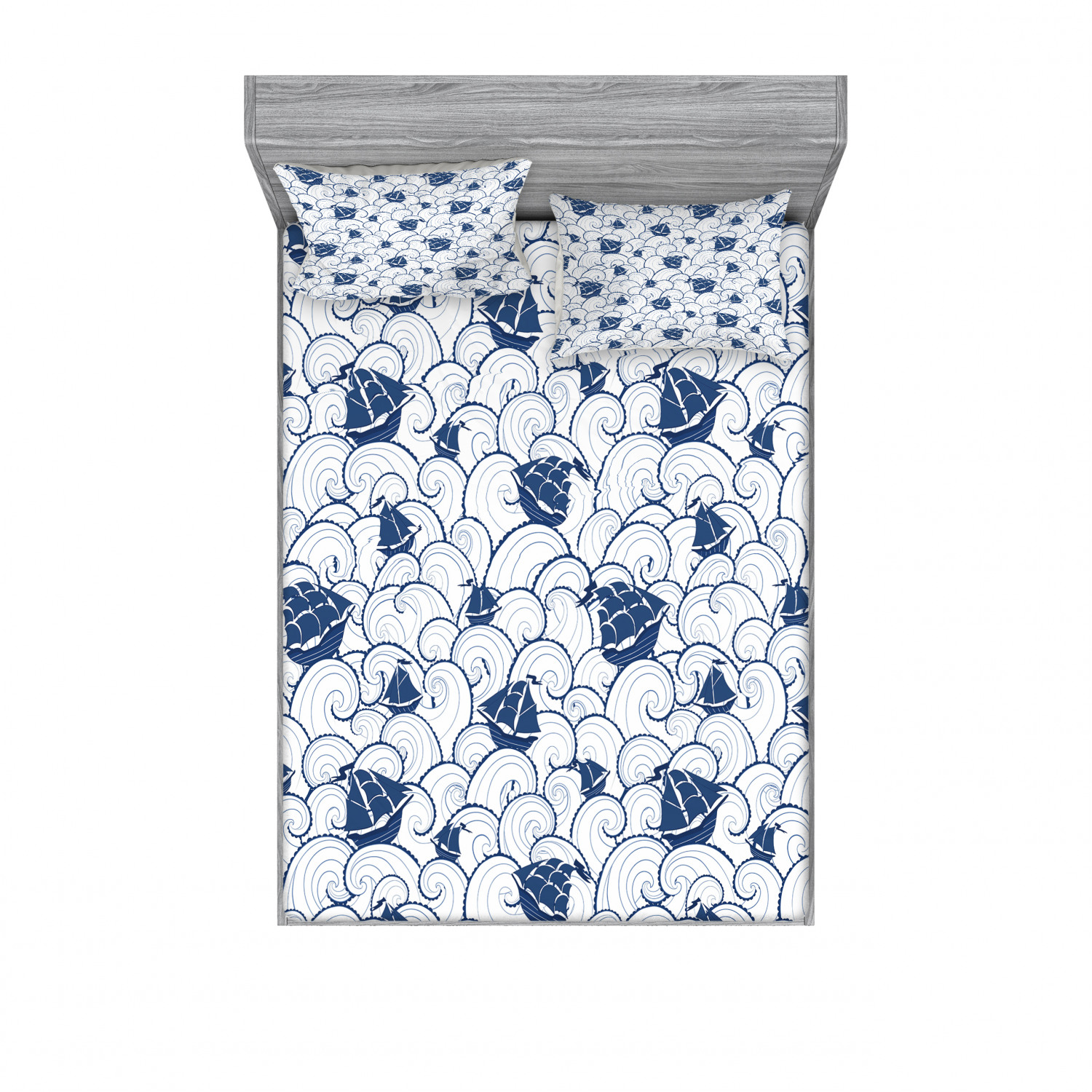 Ambesonne Nautical Theme Fitted Sheet Pillow Sham Set Bedding Decor in 4 Sizes - Picture 23 of 244