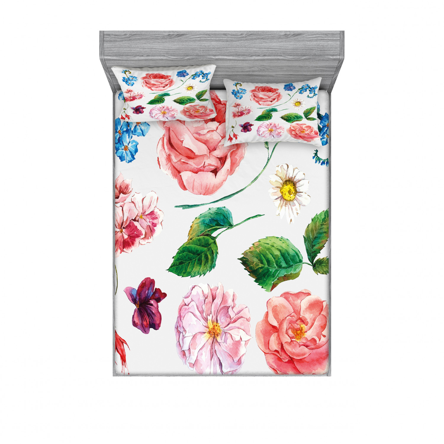 Ambesonne Floral Vintage Fitted Sheet Pillow Sham Set Bedding Decor in 4 Sizes - Picture 35 of 244