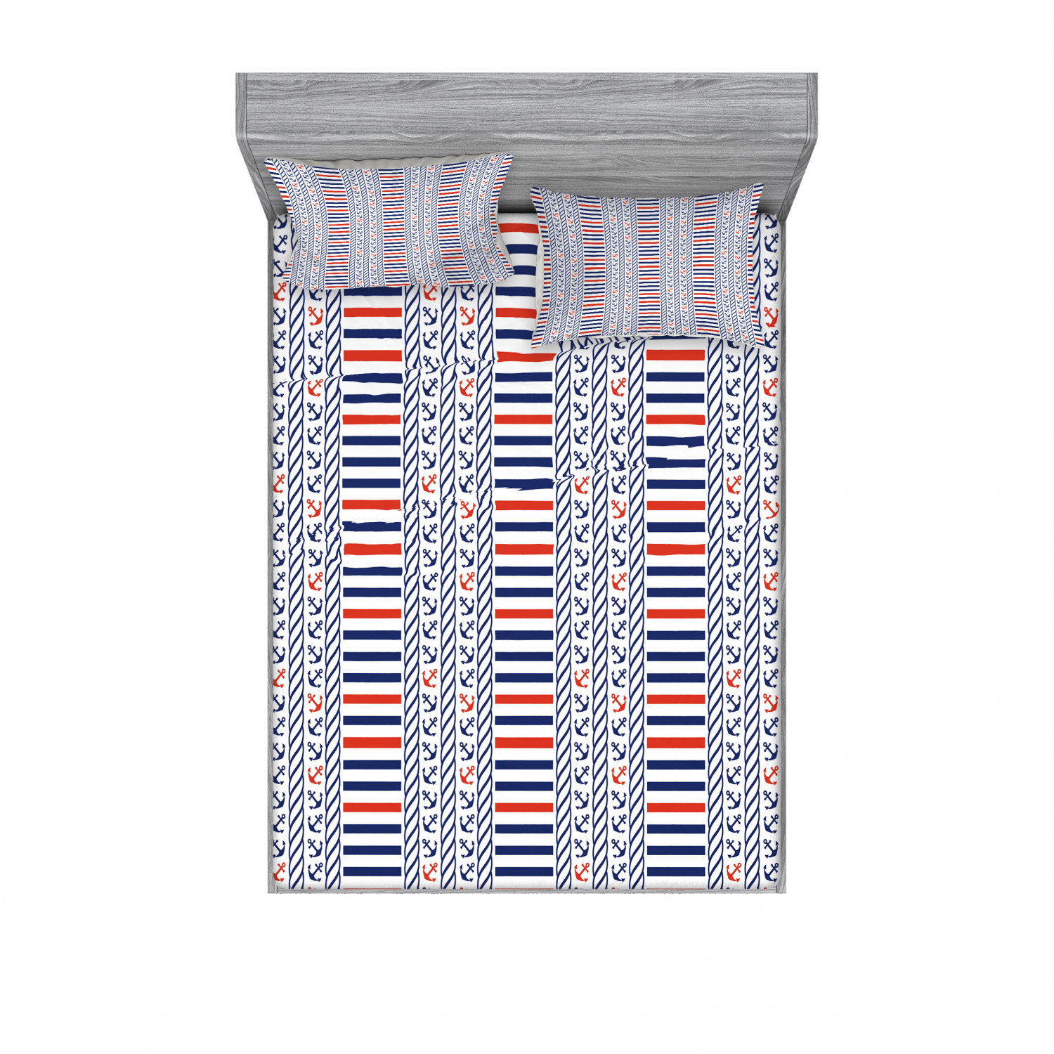 Ambesonne Nautical Theme Fitted Sheet Pillow Sham Set Bedding Decor in 4 Sizes - Picture 83 of 244